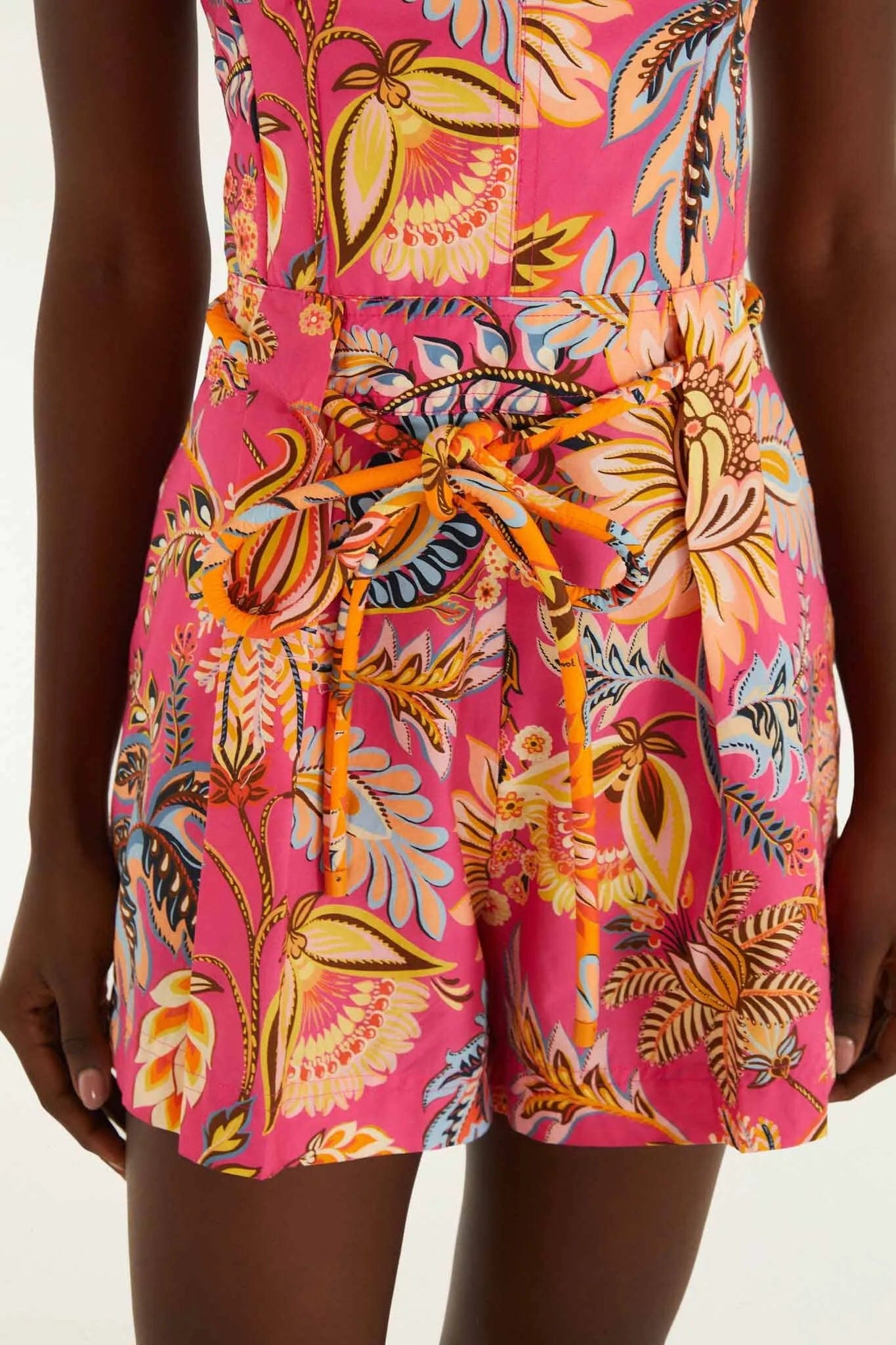 FARM RIO Ligia Floral Sleeveless Cotton Mini Jumpsuit in Pink