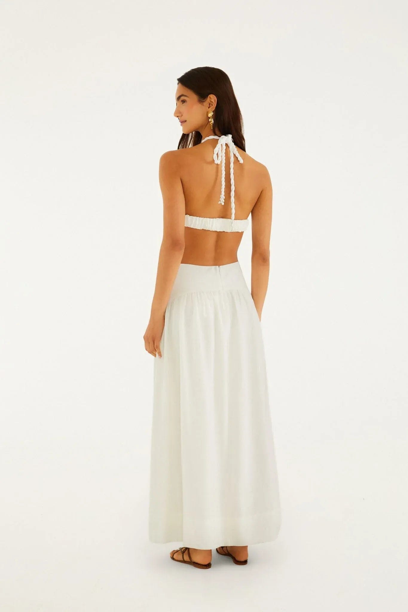 FARM RIO Coast Stars Linen Sleeveless Maxi Dress in White