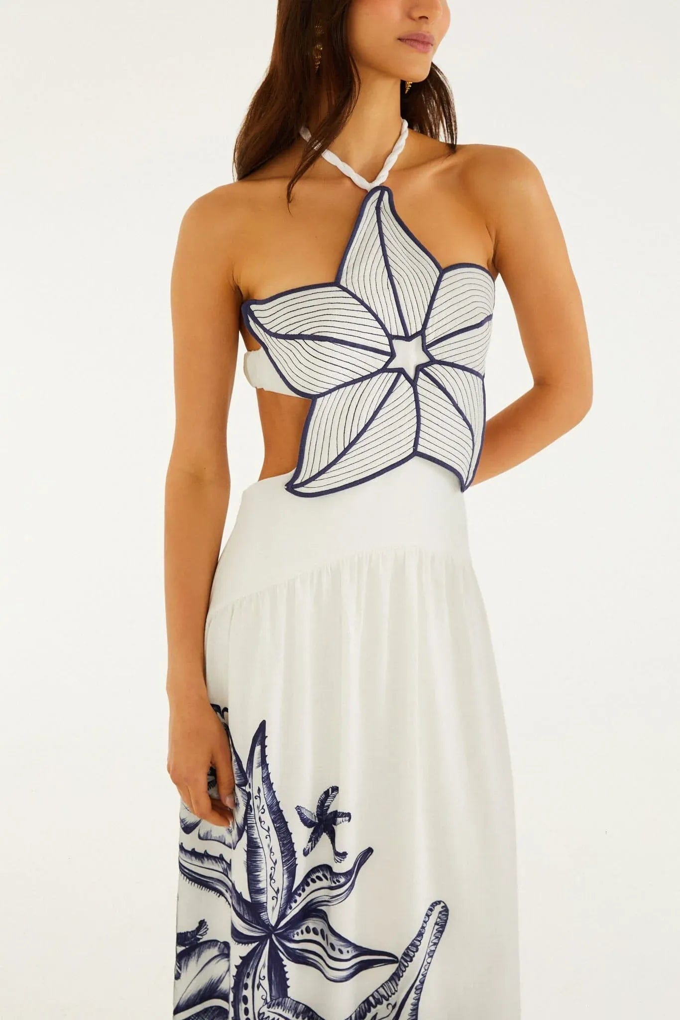 FARM RIO Coast Stars Linen Sleeveless Maxi Dress in White
