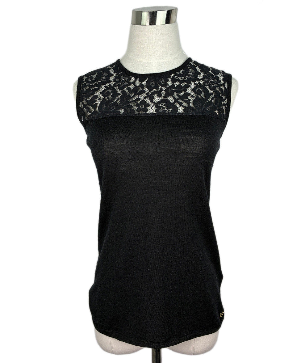 Escada Black Lace Trim Top sz 2