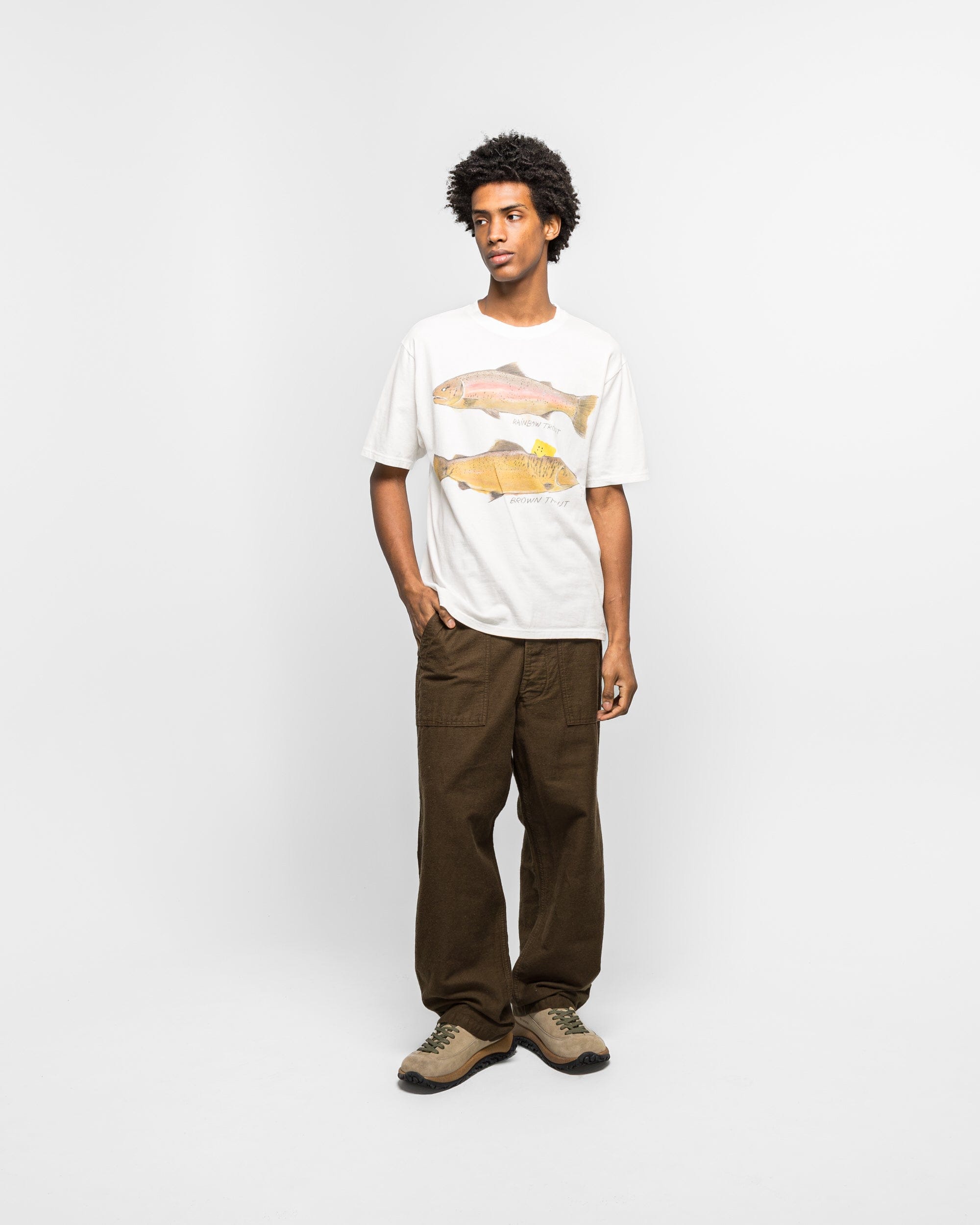 Kapital 20/ - Jersey Crew T (Two Trouts PECKISH RAINBOWY) - White