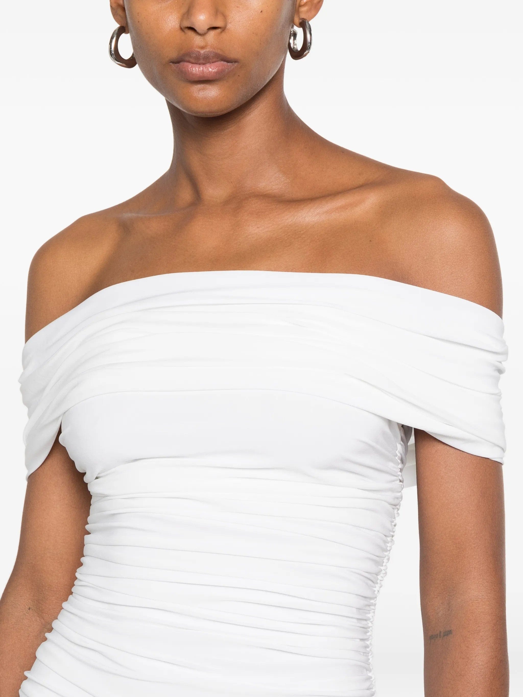 Norma Kamali ruched off - the - shoulder midi dress