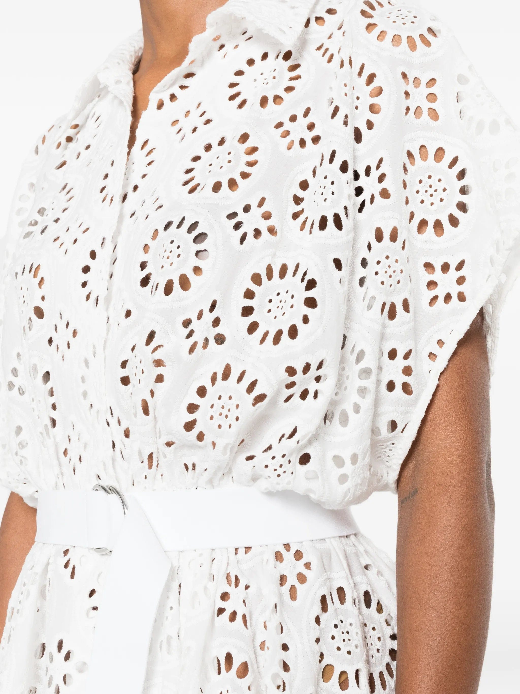 Norma Kamali broderie - anglaise belted dress