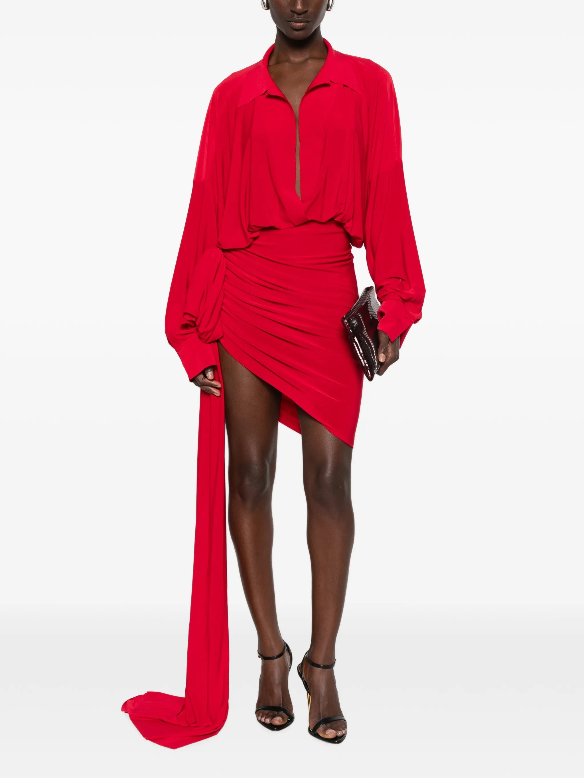 Norma Kamali bow - detail draped asymmetric mini dress