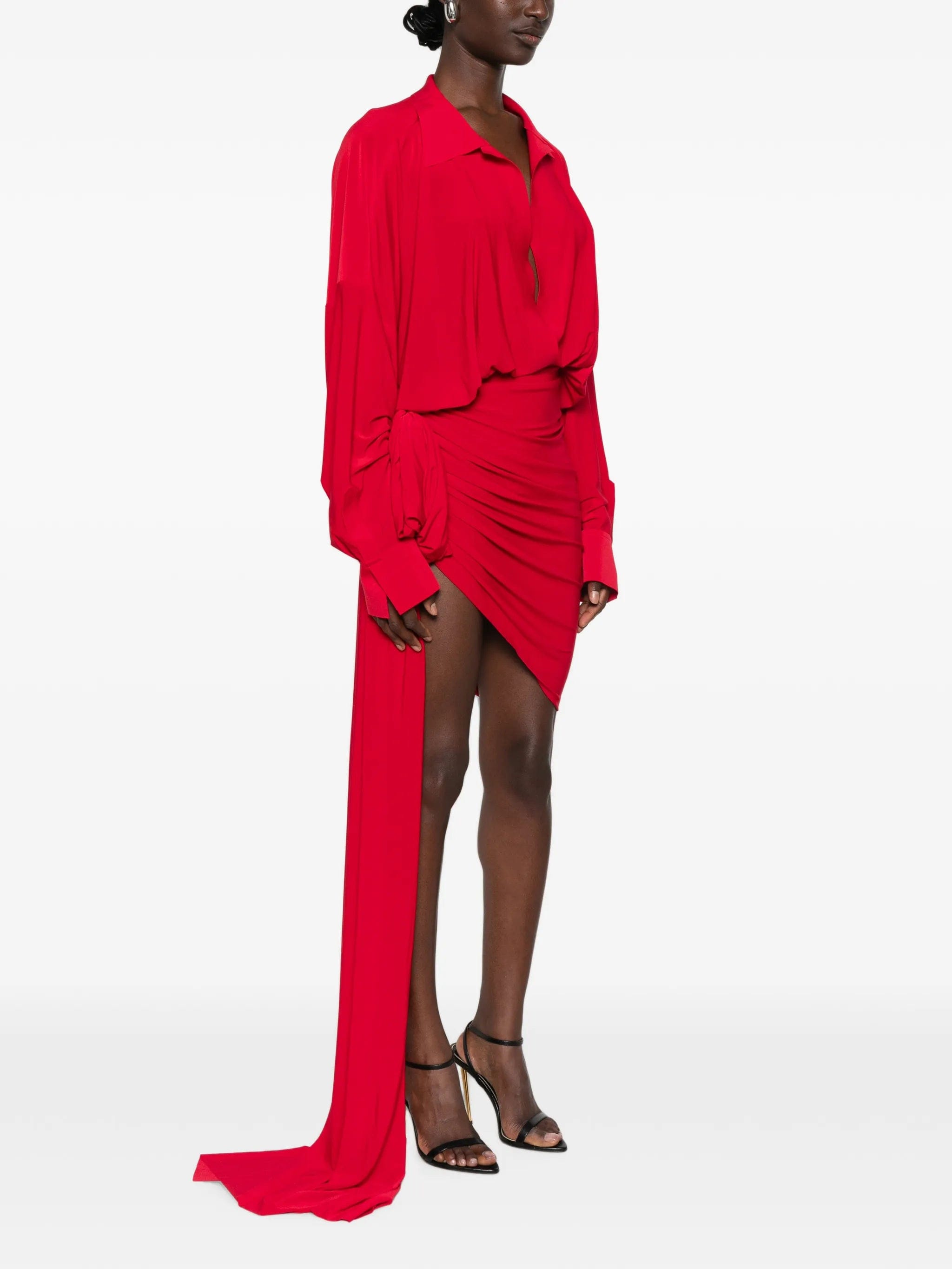 Norma Kamali bow - detail draped asymmetric mini dress
