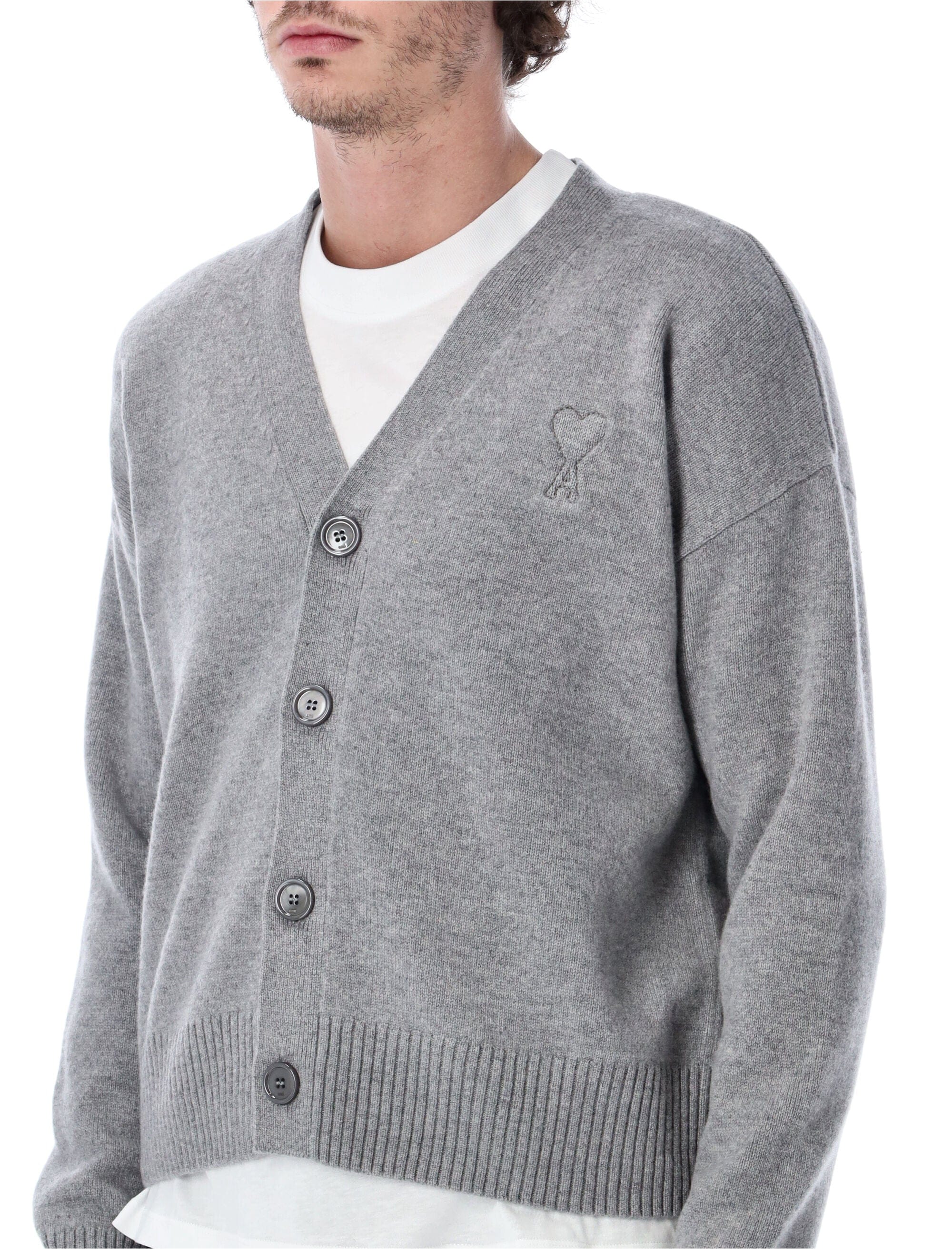 Knit Grey Adc V - Neck Knit Cardigan