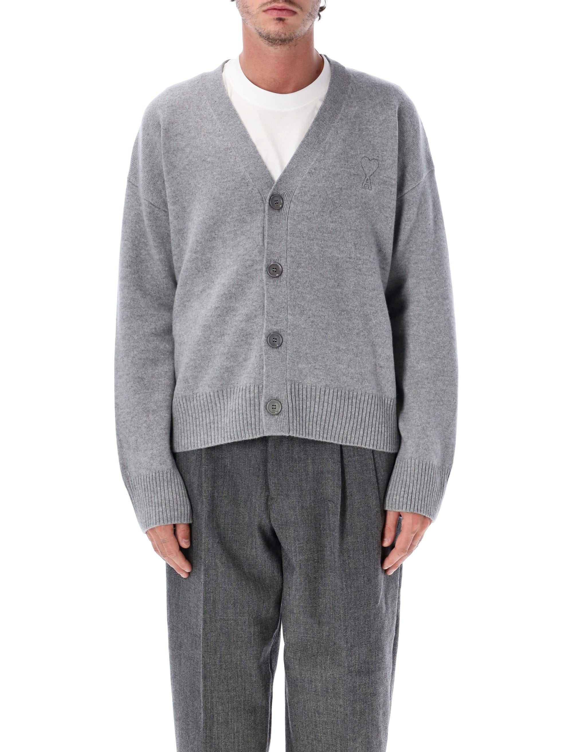Knit Grey Adc V - Neck Knit Cardigan
