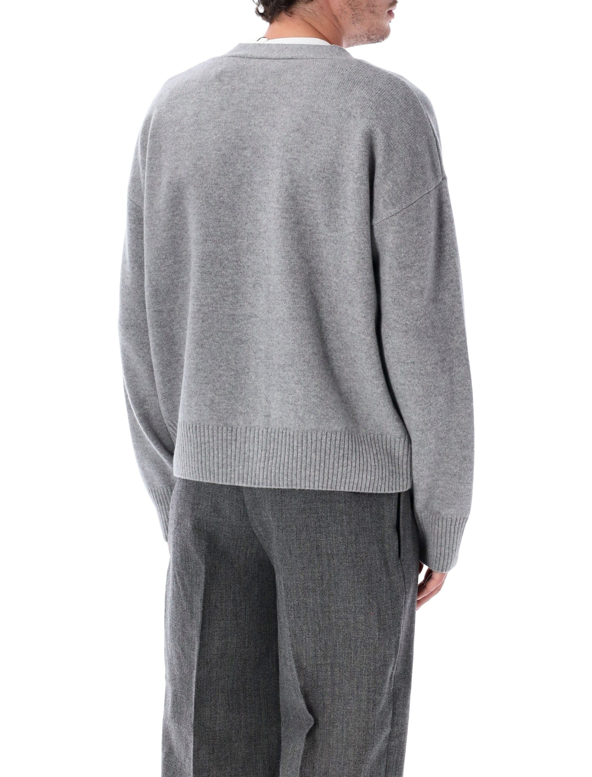 Knit Grey Adc V - Neck Knit Cardigan