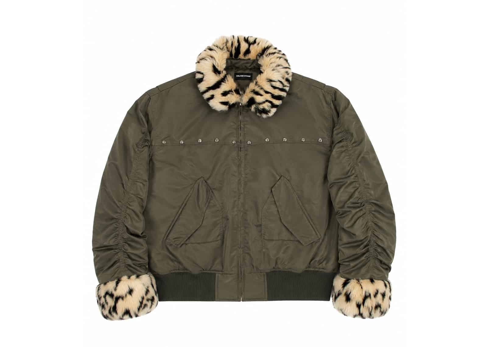 Vulcan Leopard Collar Bomber Jacket Khaki