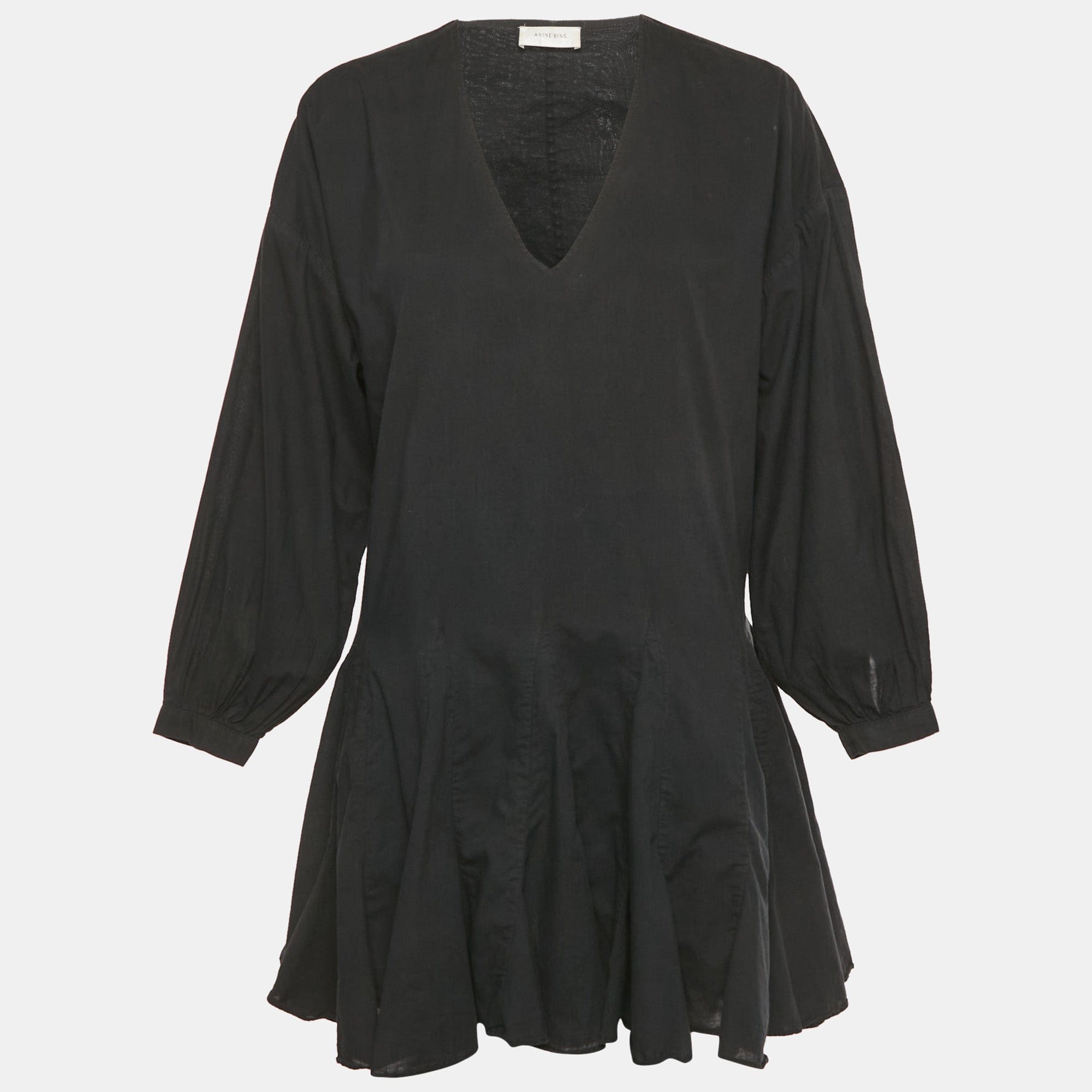 Anine Bing Black Cotton Flared Mini Dress