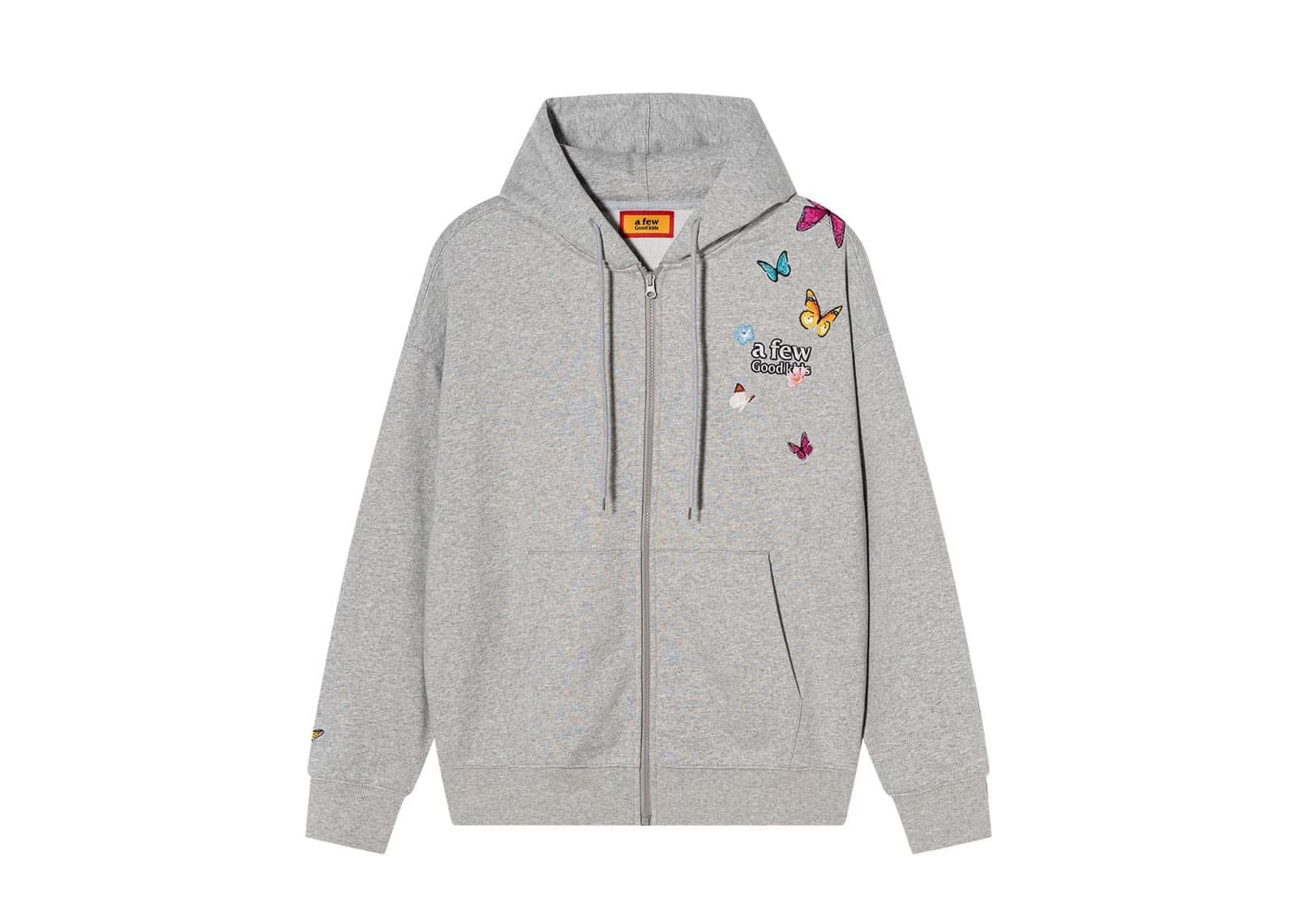 A Few Good Kids Butterfly Embroidered Zip Up Hoodie Grey