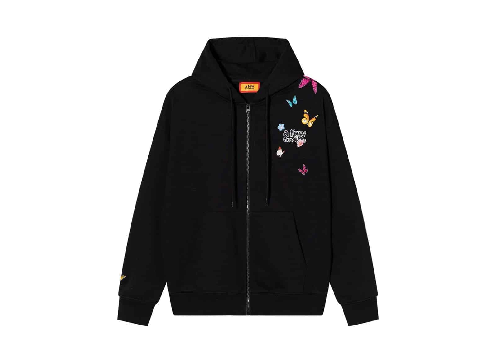 A Few Good Kids Butterfly Embroidered Zip Up Hoodie Black