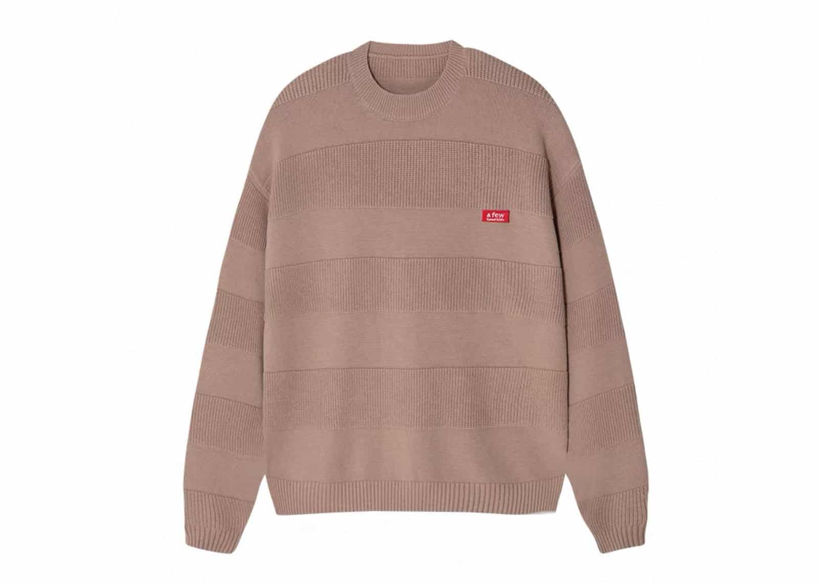 A Few Good Kids Retro Small Logo Striped Knit Crewneck Khaki