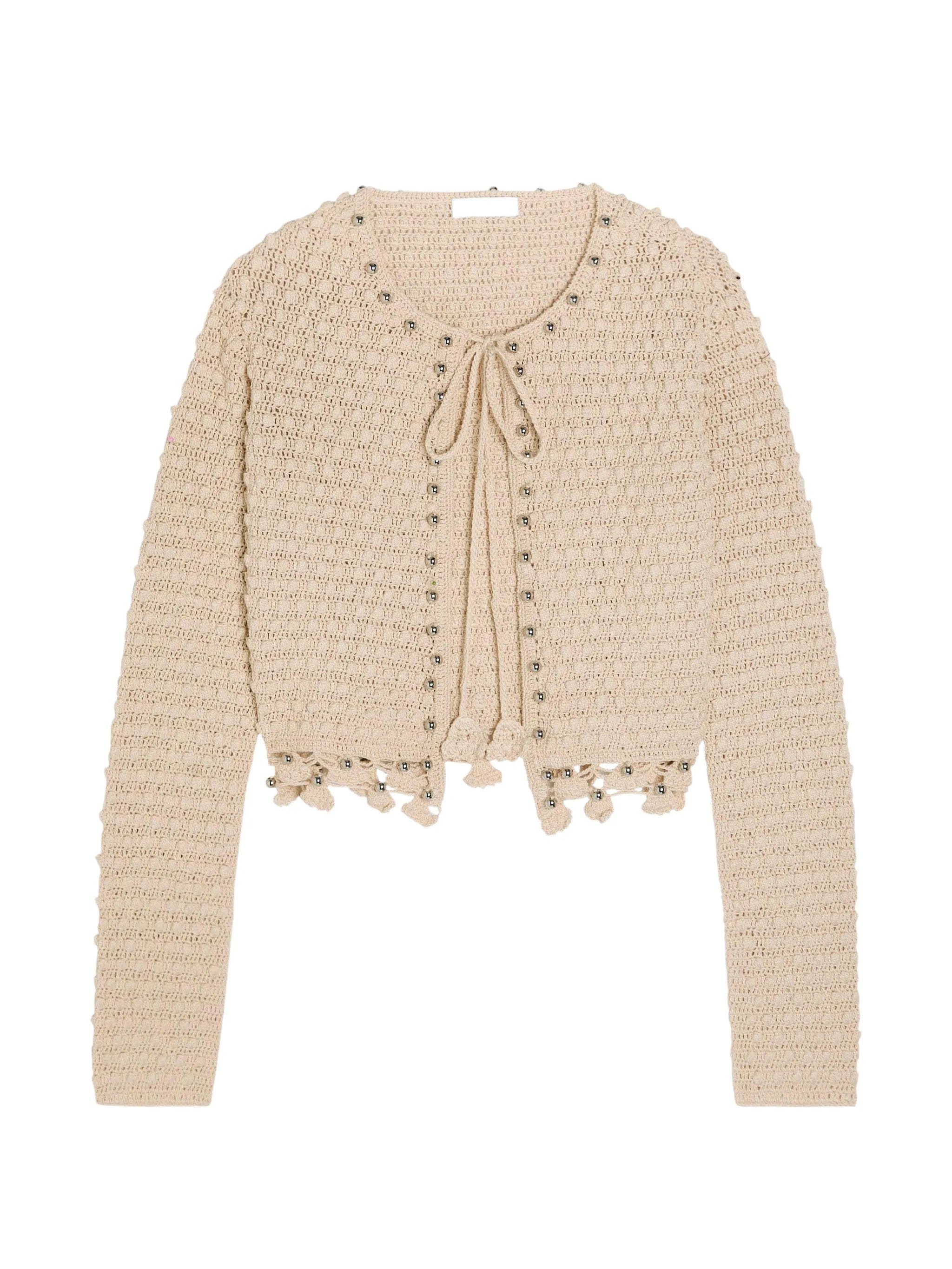 Rabanne bead - embellished crochet cardigan
