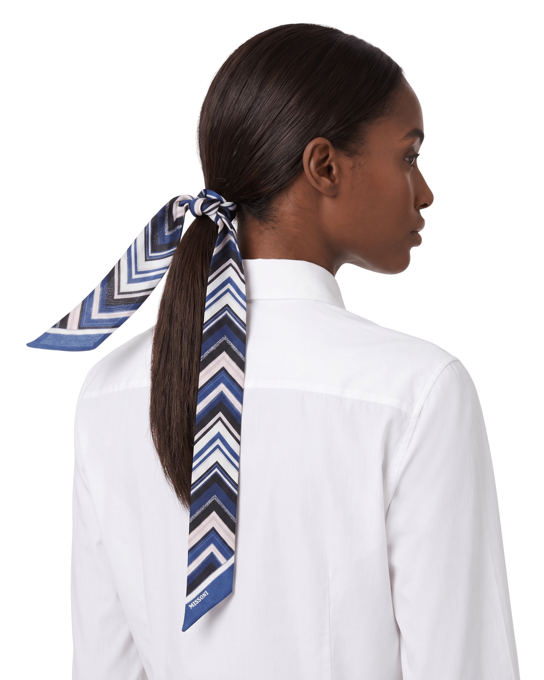 Missoni Navy Pink Classic Chevron Silk Ribbon Scarf