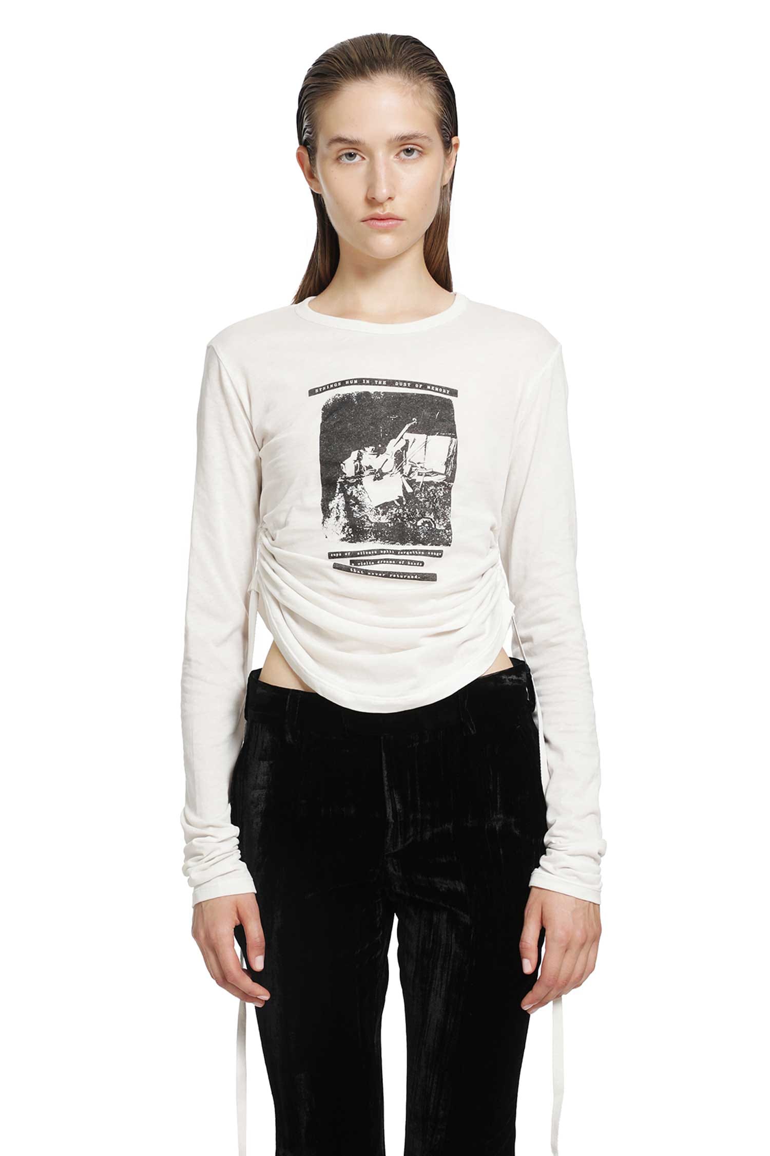 ANN Demeulemeester Dot Wrinkled Cropped Long Sleeve Top