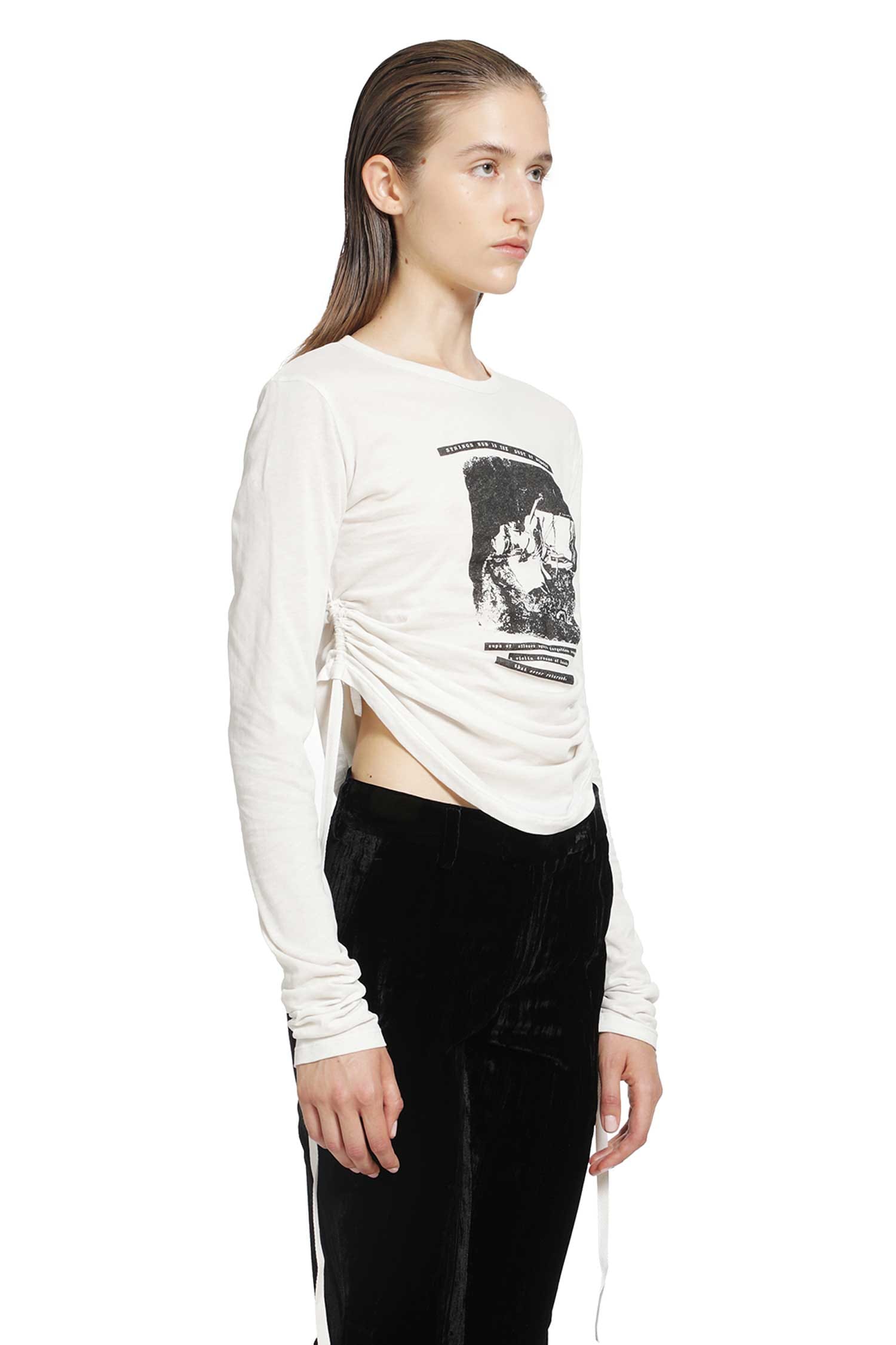 ANN Demeulemeester Dot Wrinkled Cropped Long Sleeve Top