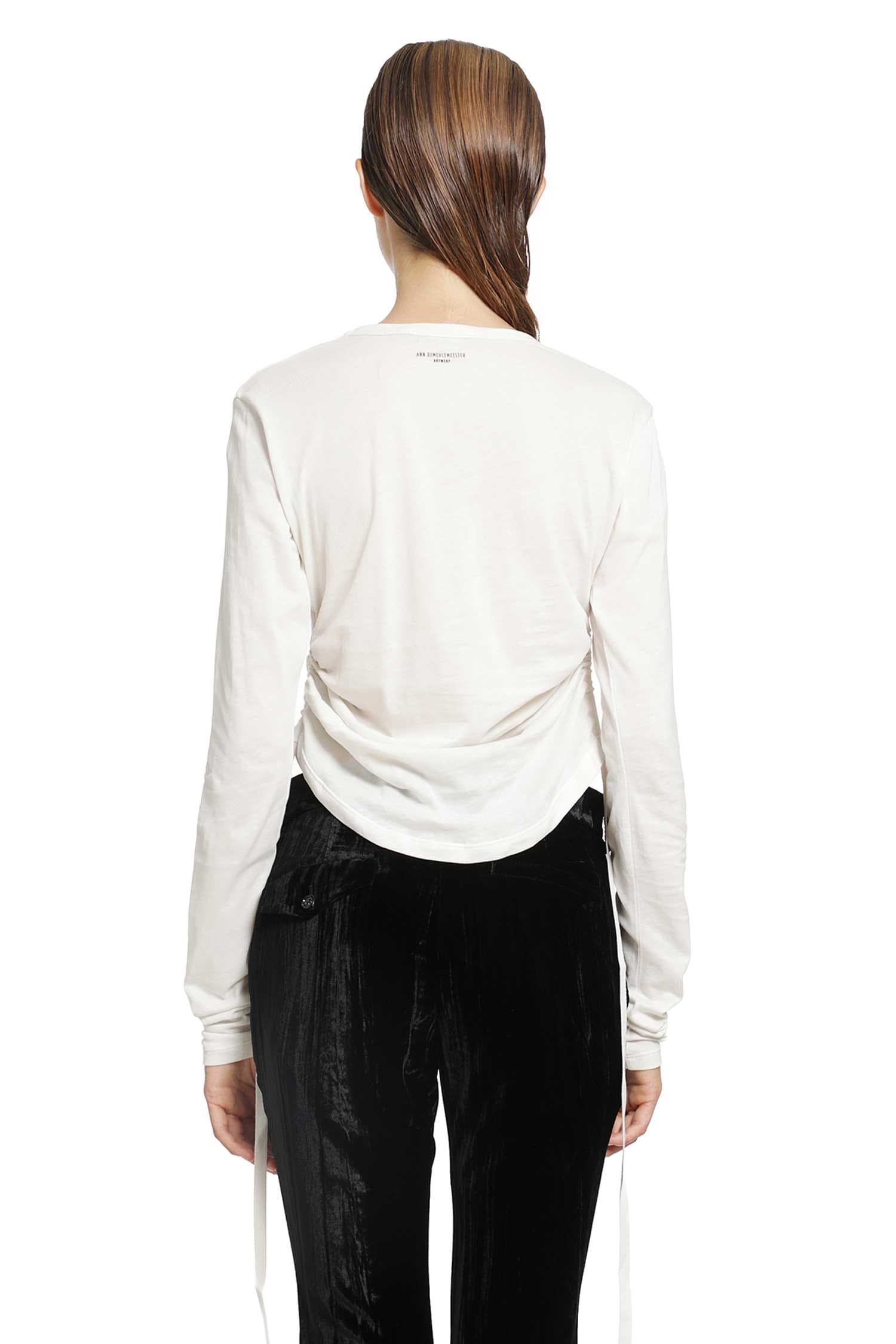 ANN Demeulemeester Dot Wrinkled Cropped Long Sleeve Top