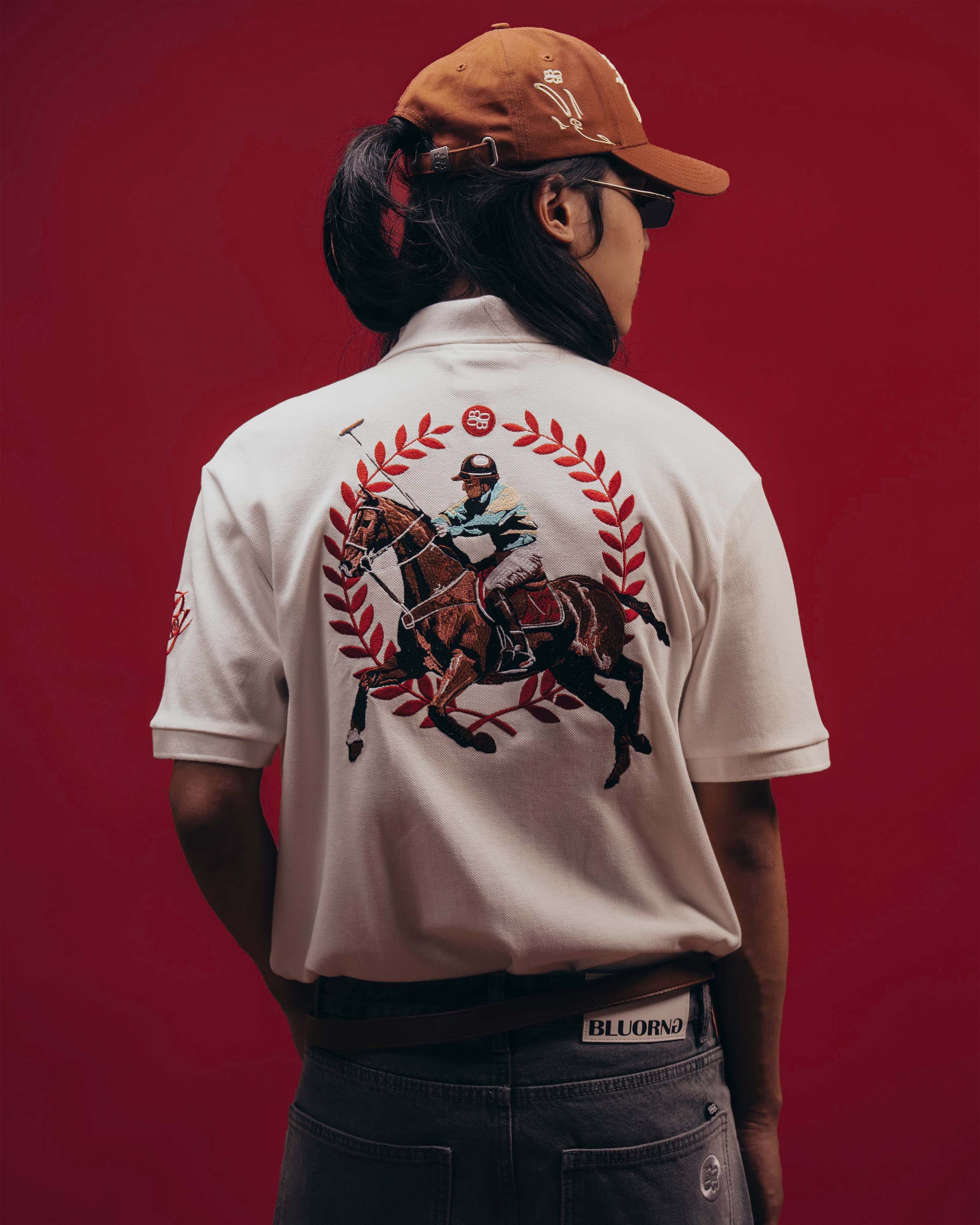 White Saddle League Polo T - Shirt