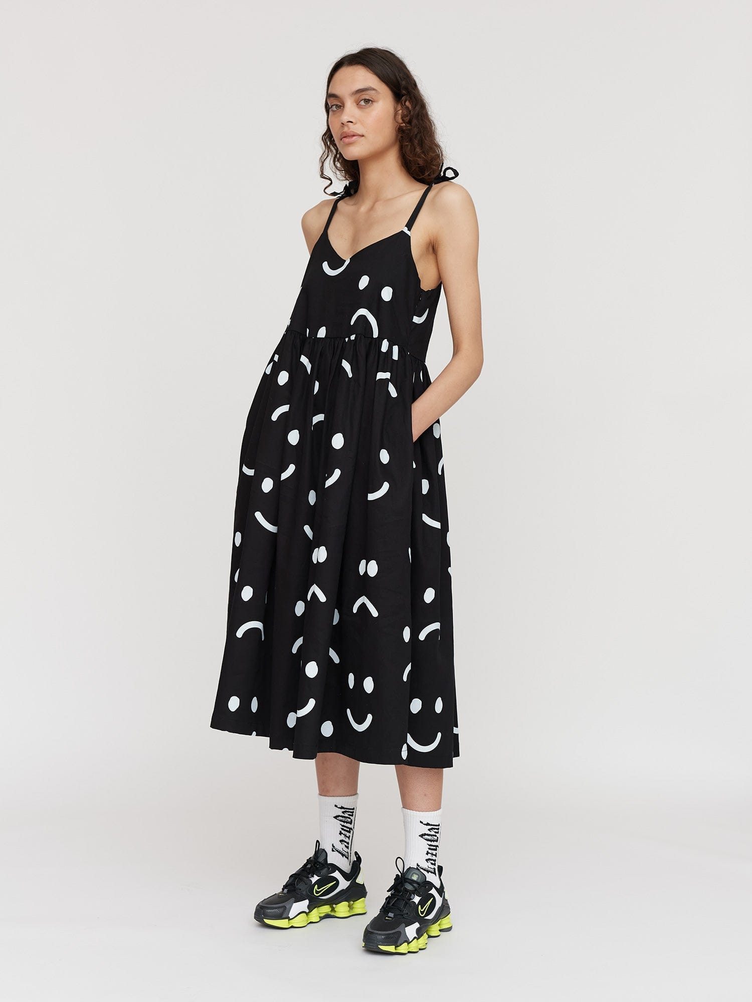 Lazy Oaf Happy Sad Black Tie Shoulder Dress - PRE - ORDER