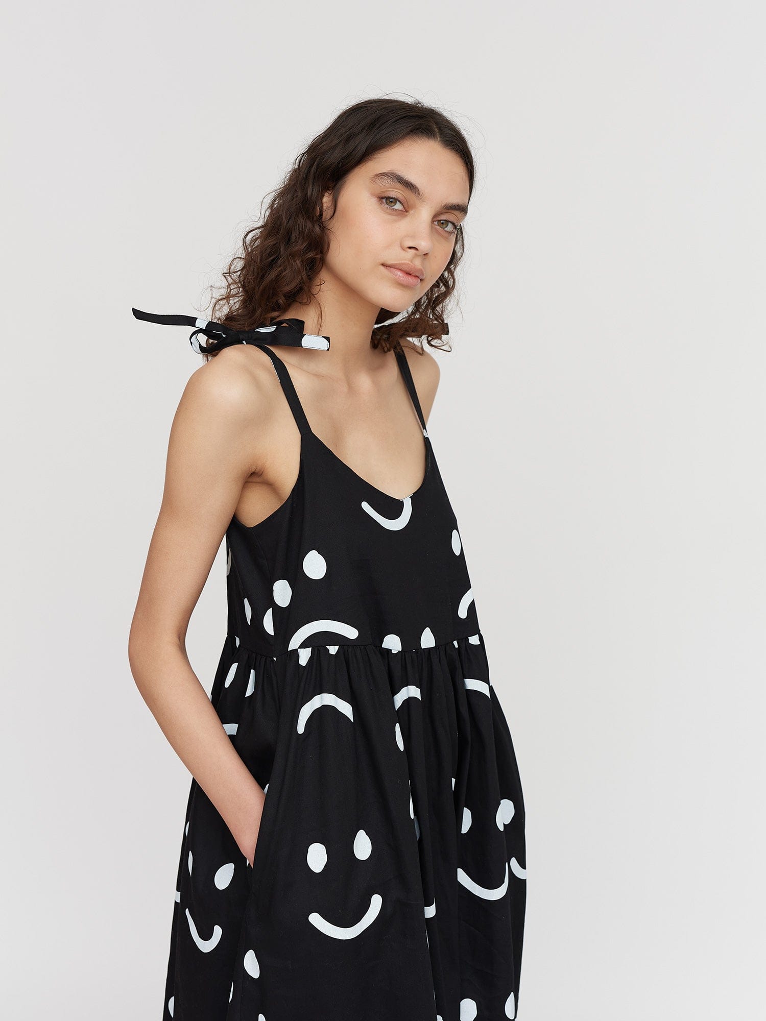 Lazy Oaf Happy Sad Black Tie Shoulder Dress - PRE - ORDER