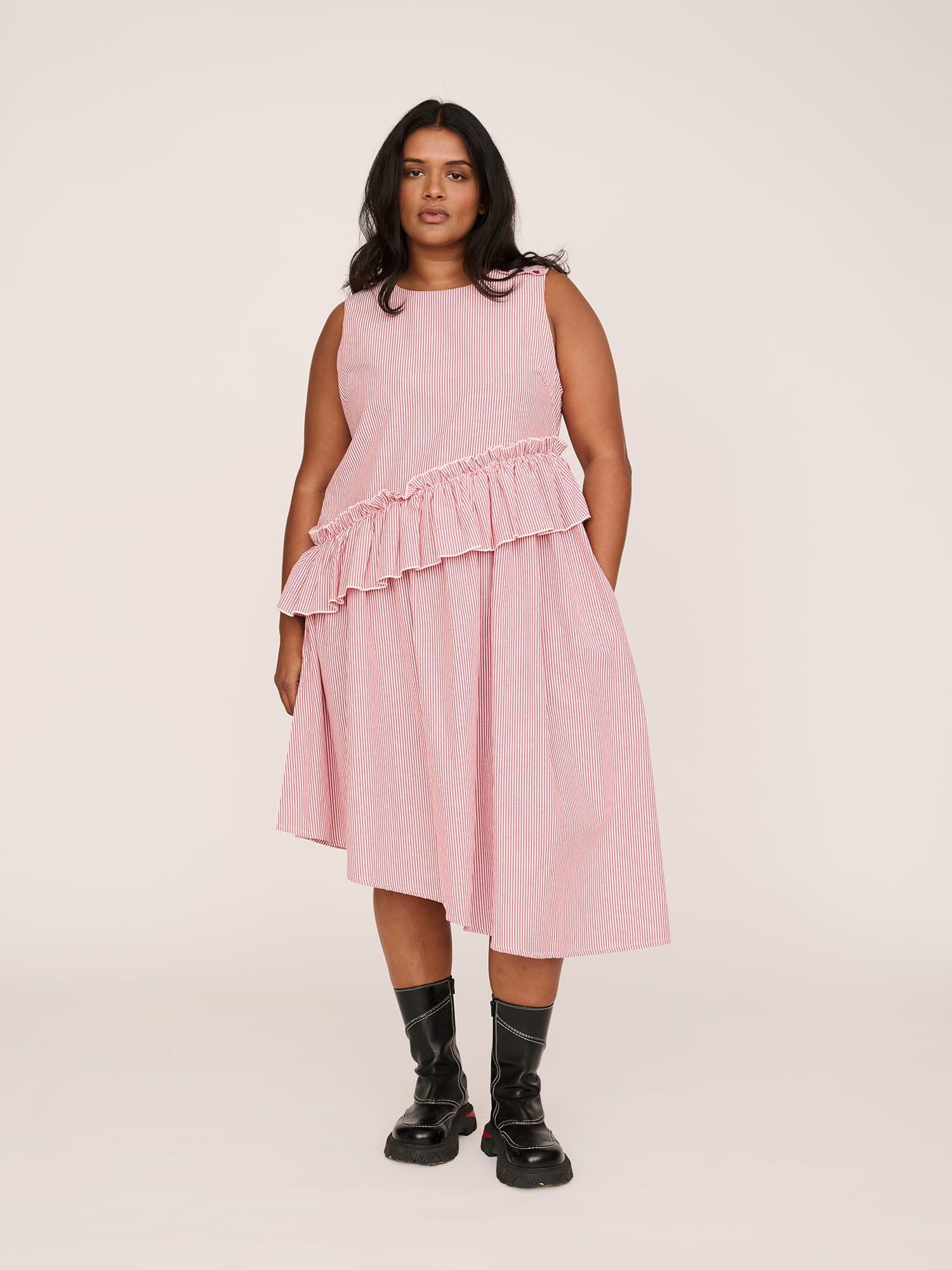 Lazy Oaf Asymmetric Pinstripe Midi Dress
