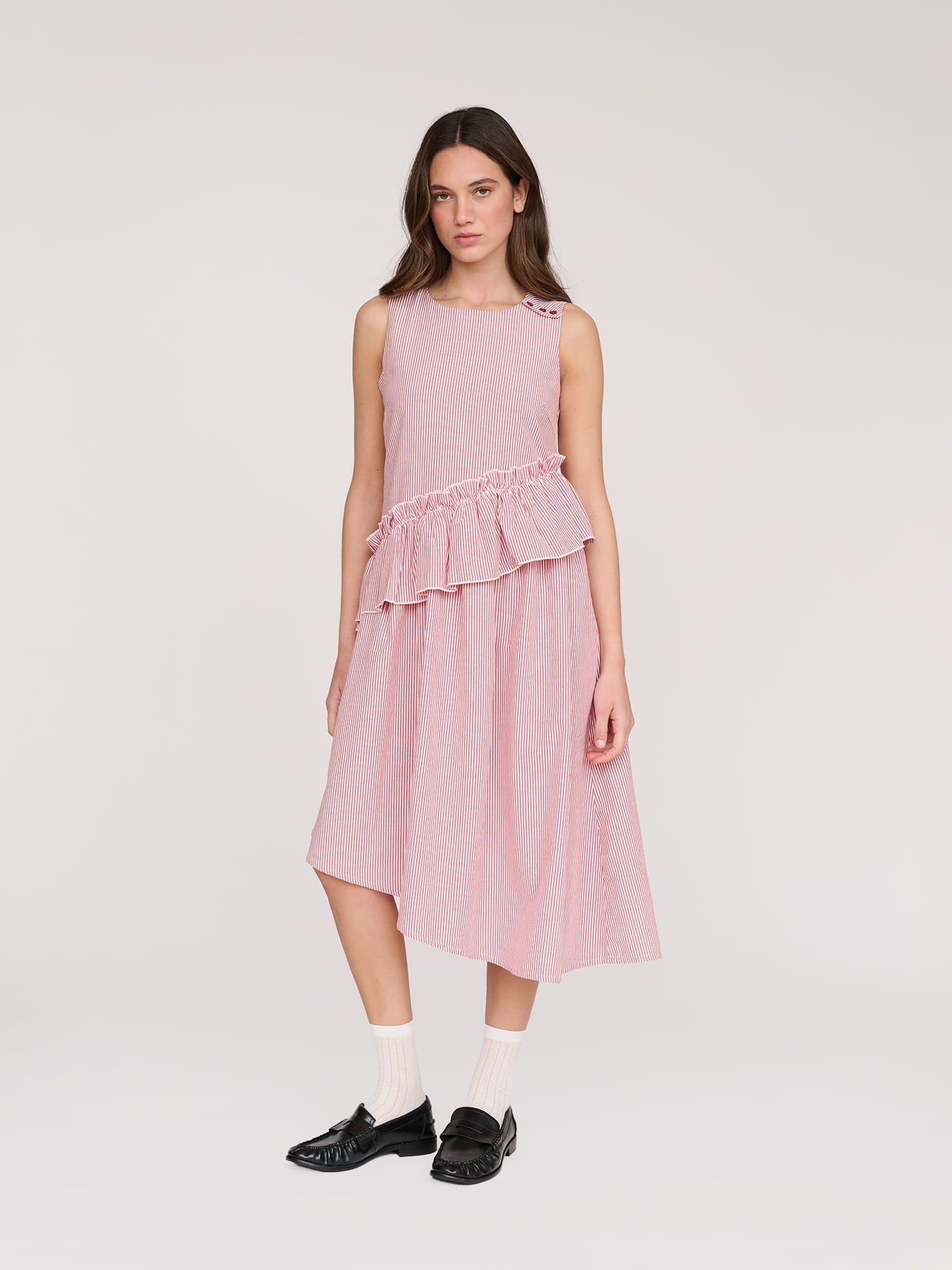 Lazy Oaf Asymmetric Pinstripe Midi Dress