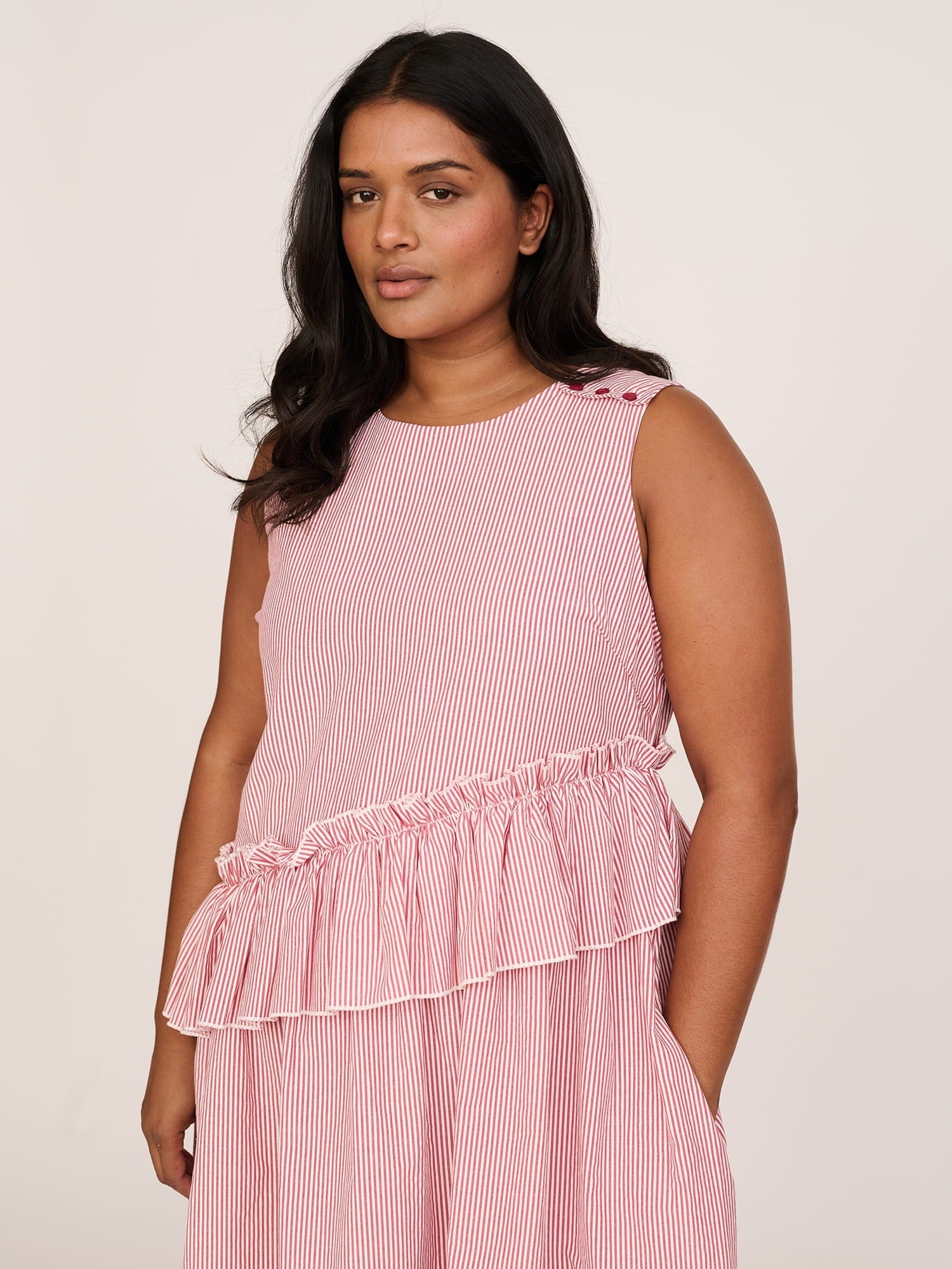 Lazy Oaf Asymmetric Pinstripe Midi Dress