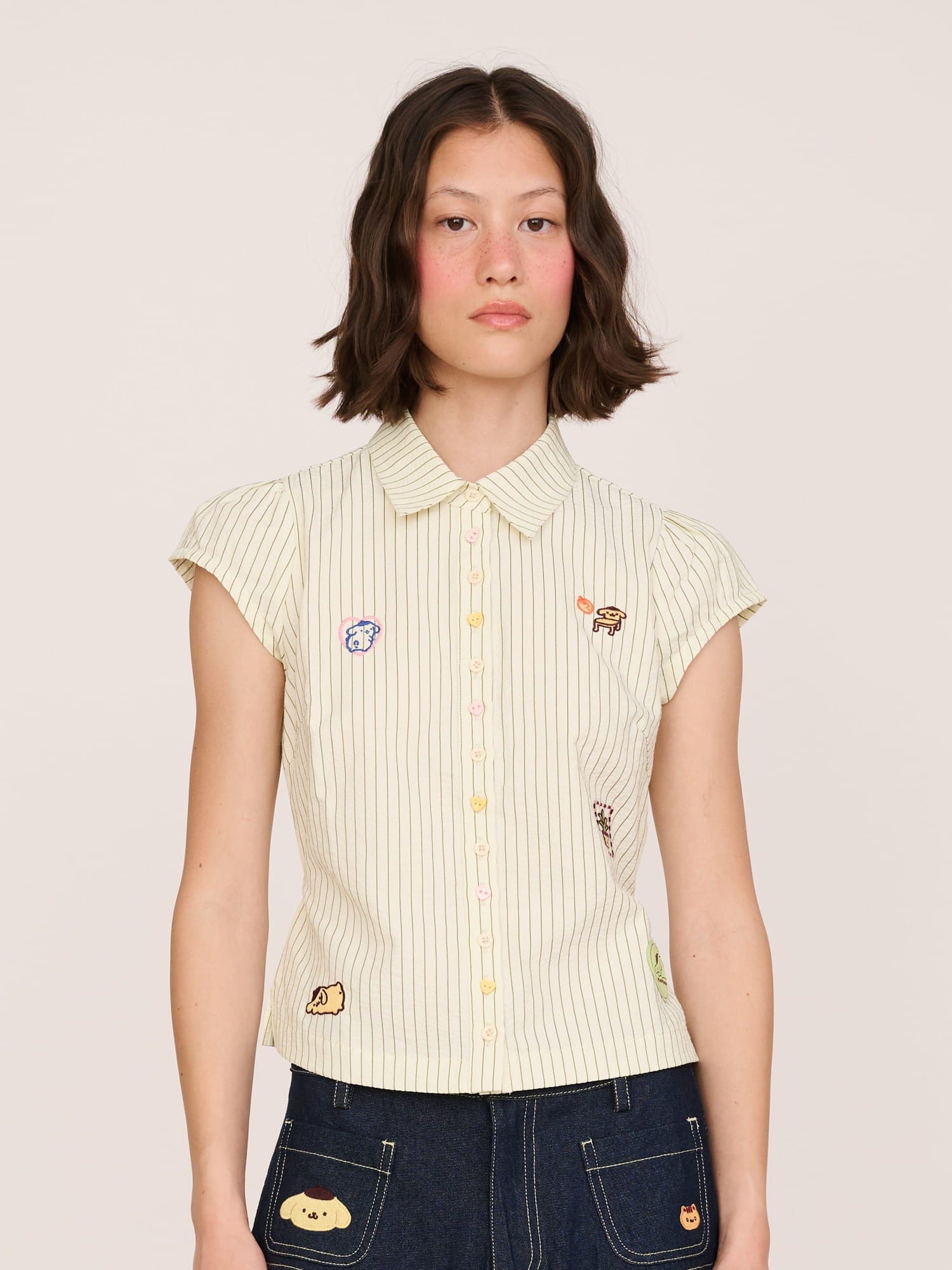 Lazy Oaf Pompompurin Fitted Pinstripe Shirt
