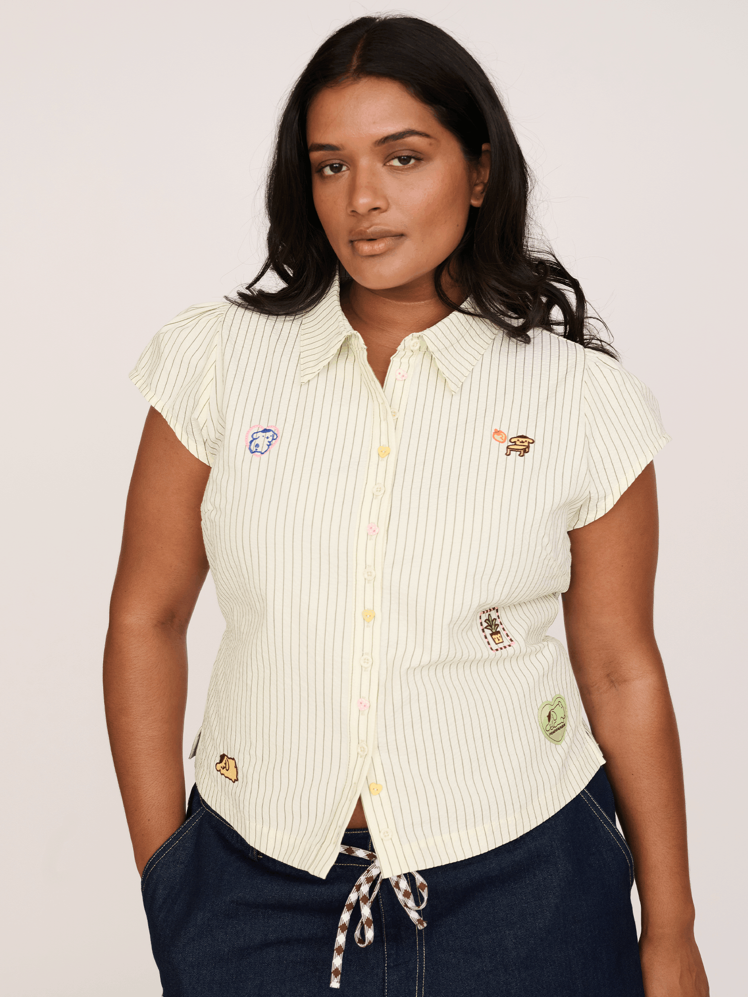 Lazy Oaf Pompompurin Fitted Pinstripe Shirt