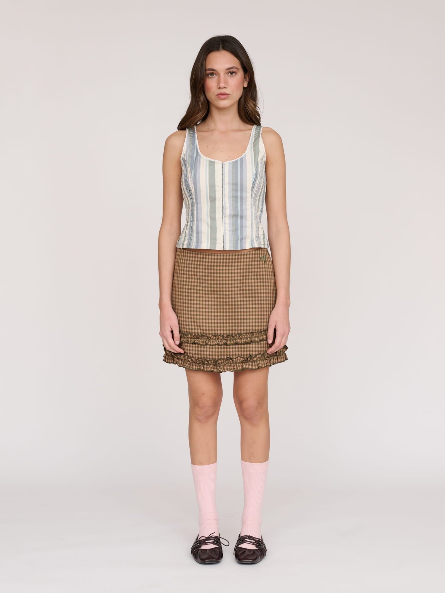 Lazy Oaf Frill Check Mini Skirt