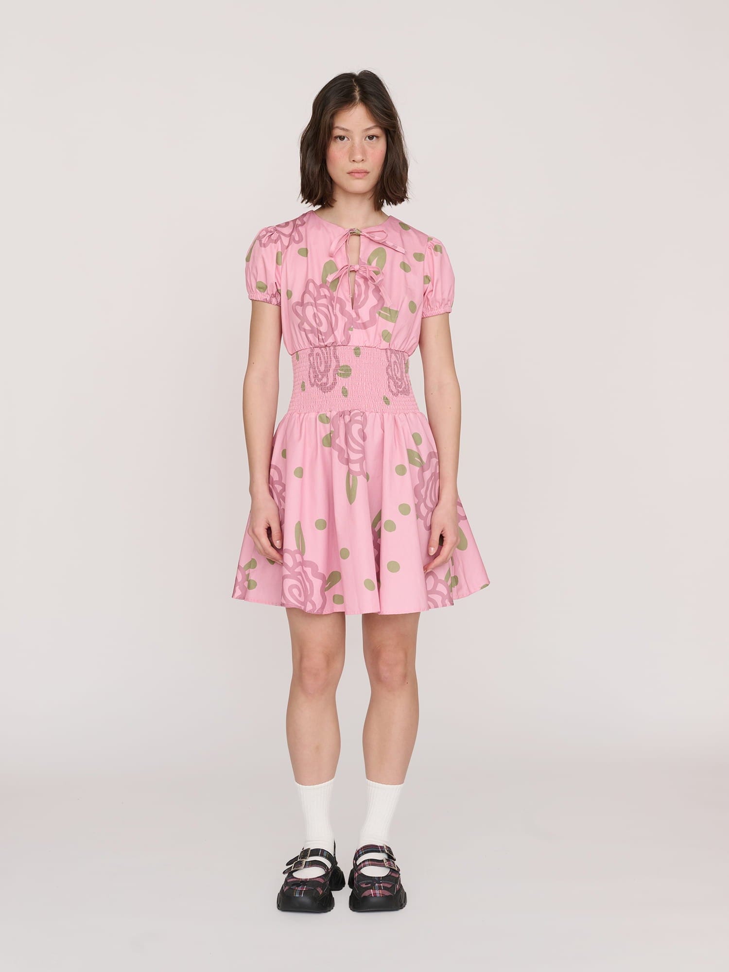 Lazy Oaf Shirred Floral Mini Dress