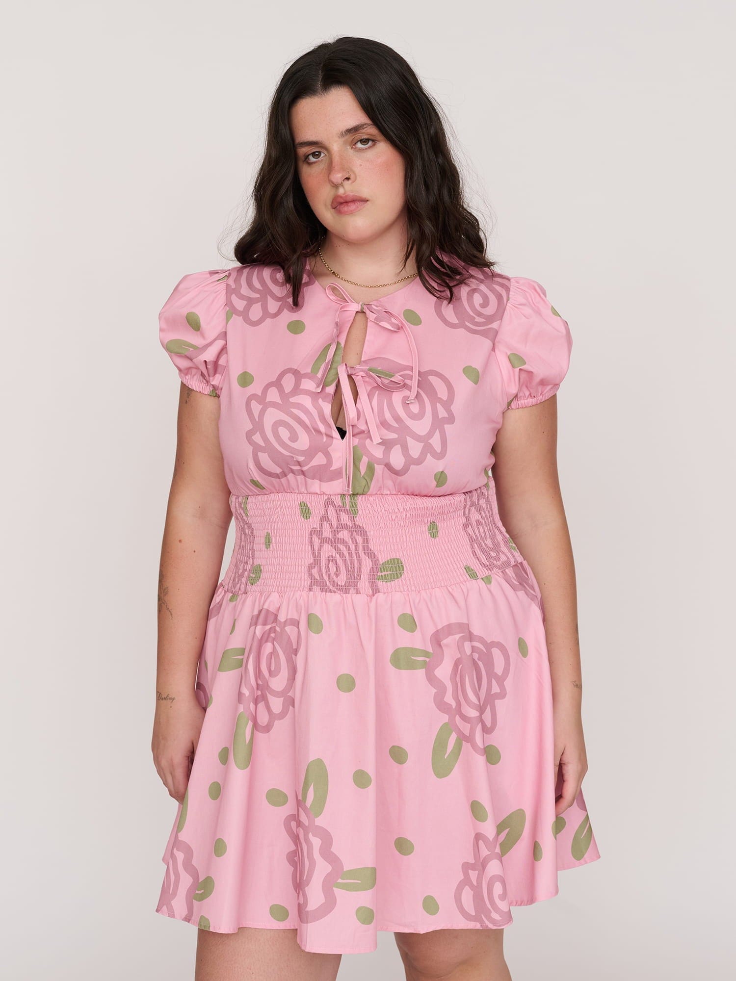 Lazy Oaf Shirred Floral Mini Dress