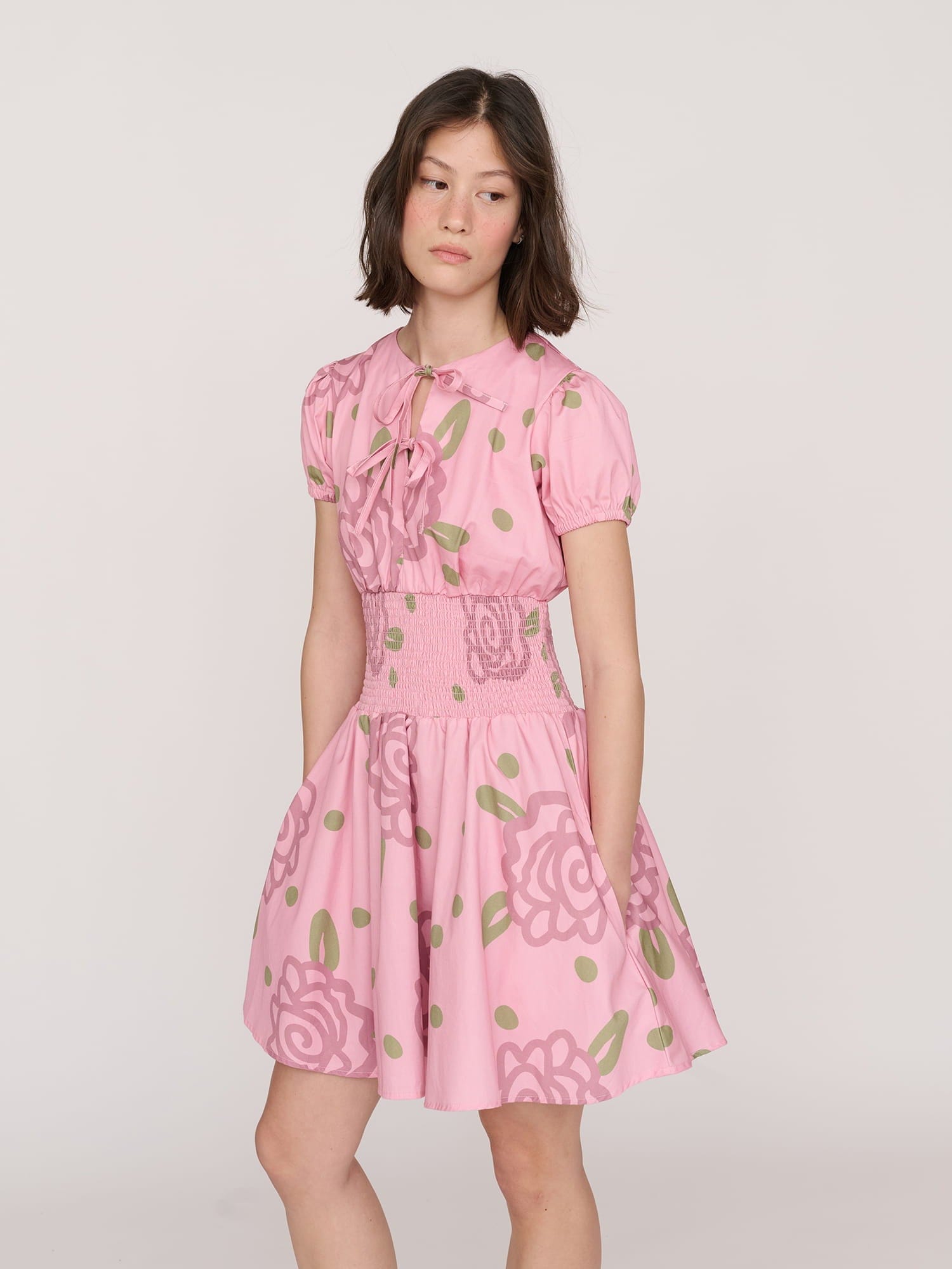 Lazy Oaf Shirred Floral Mini Dress