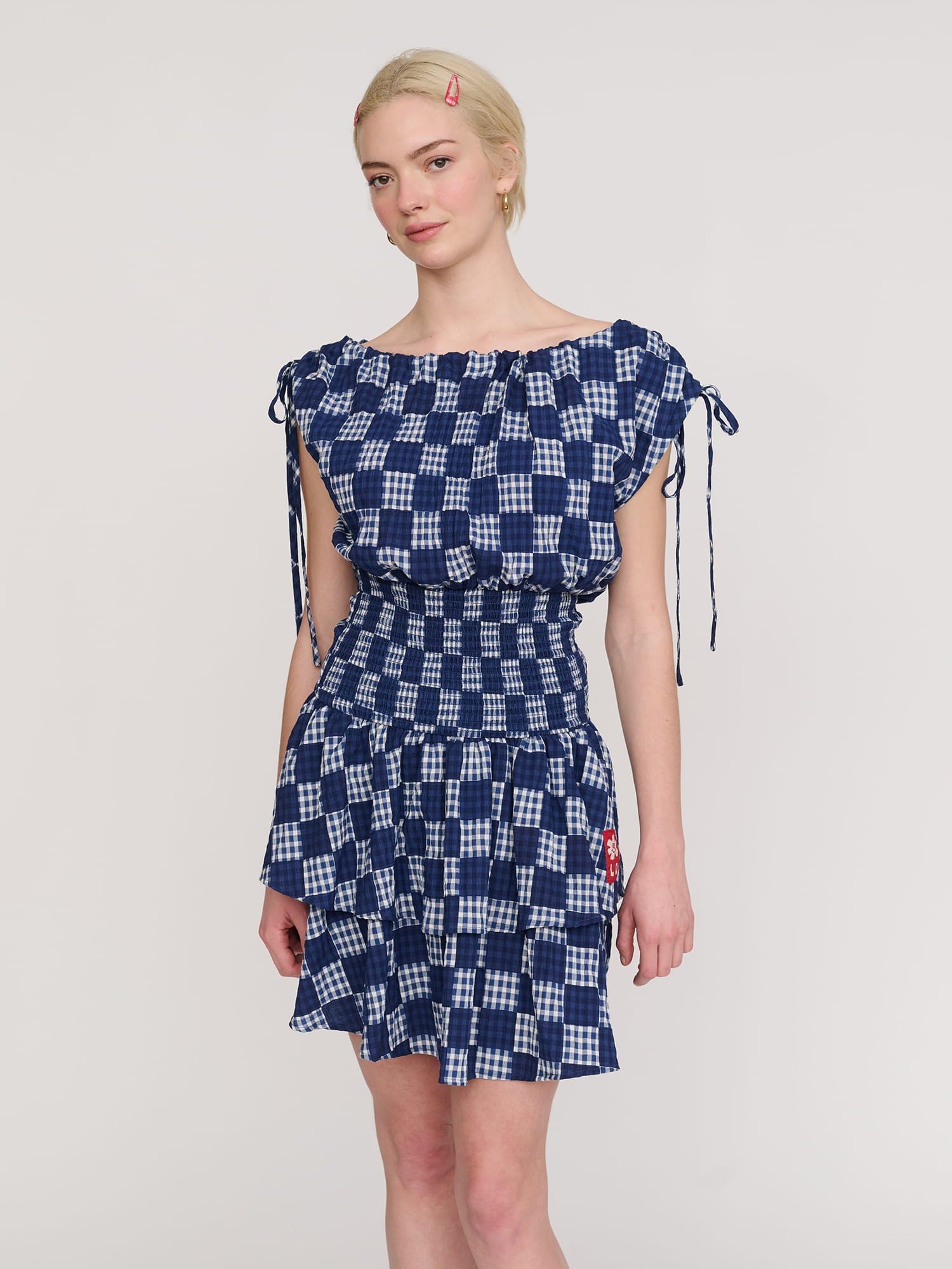Lazy Oaf Gingham Shirred Mini Dress