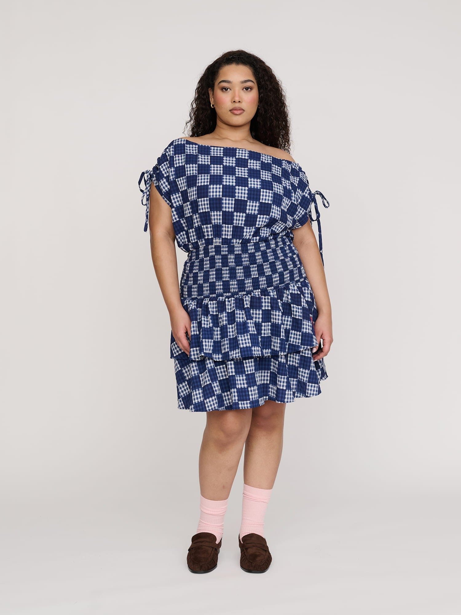 Lazy Oaf Gingham Shirred Mini Dress
