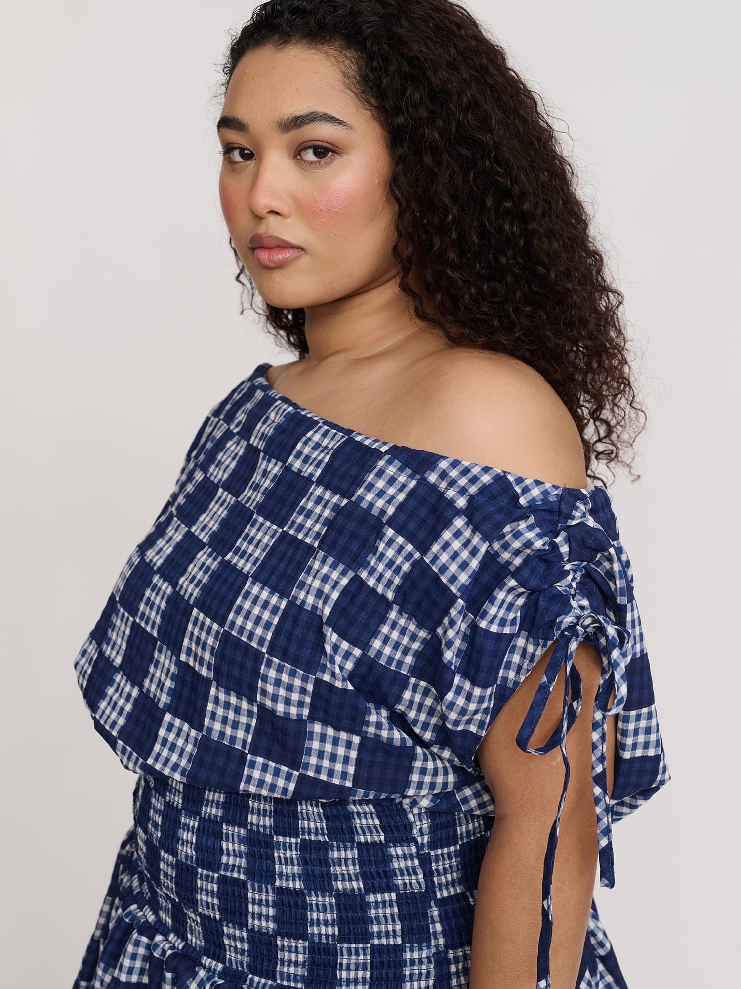Lazy Oaf Gingham Shirred Mini Dress