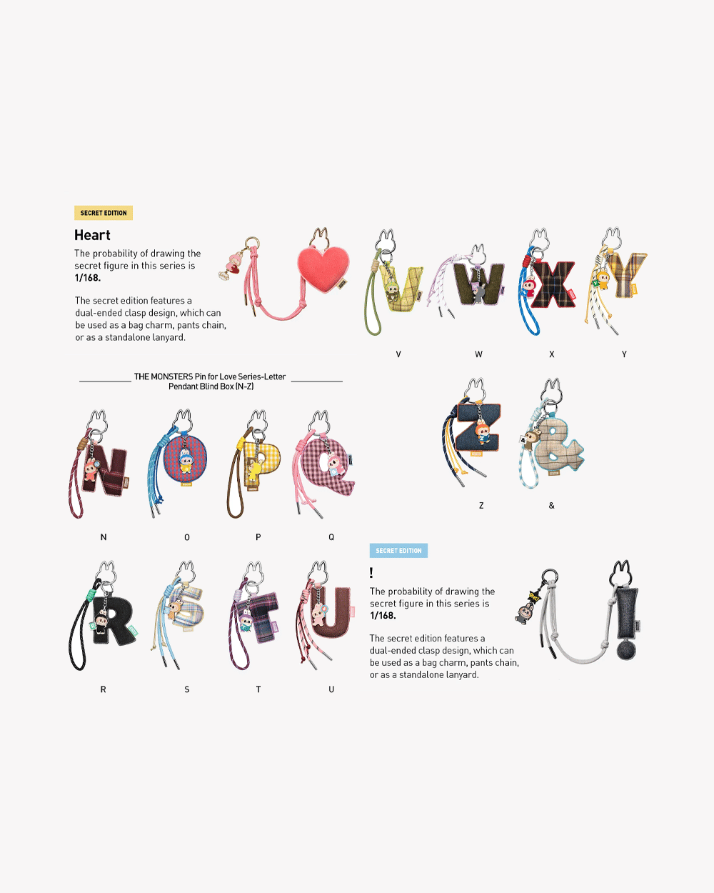 the monsters POP MART x THE MONSTERS LABUBU PIN FOR LOVE LETTER PENDANT BLIND BOX (N - Z)