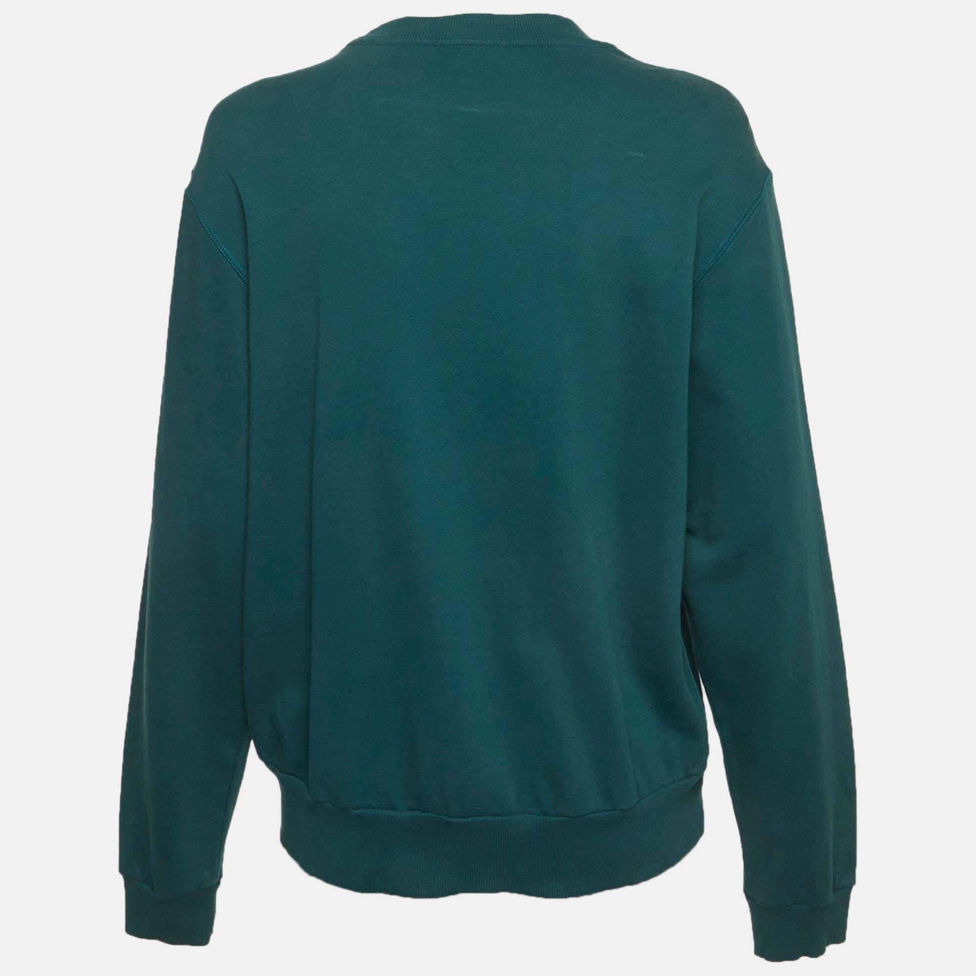 Dries Van Noten Teal Blue Jersey Embroidered Sweatshirt