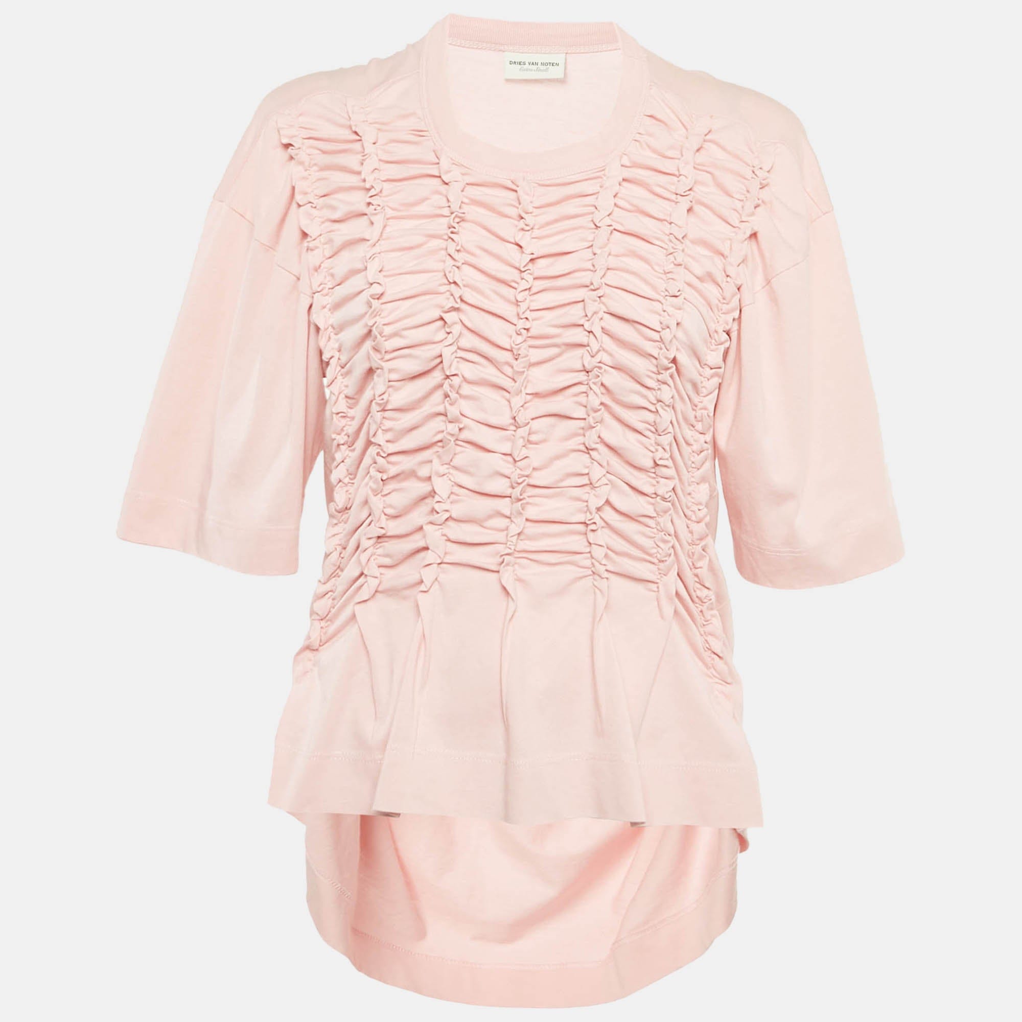 Dries Van Noten Pink Jersey Shirring Detail Top