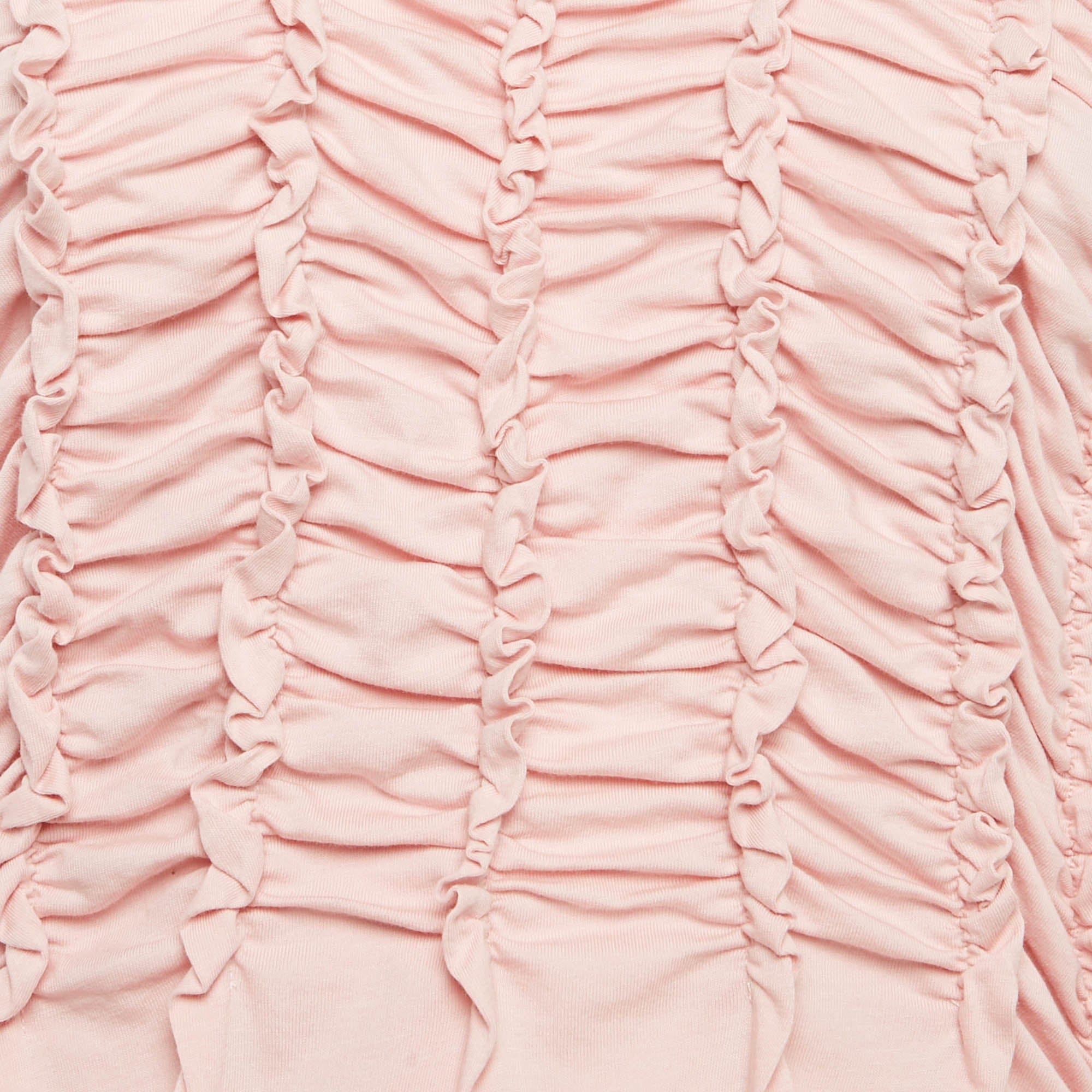 Dries Van Noten Pink Jersey Shirring Detail Top