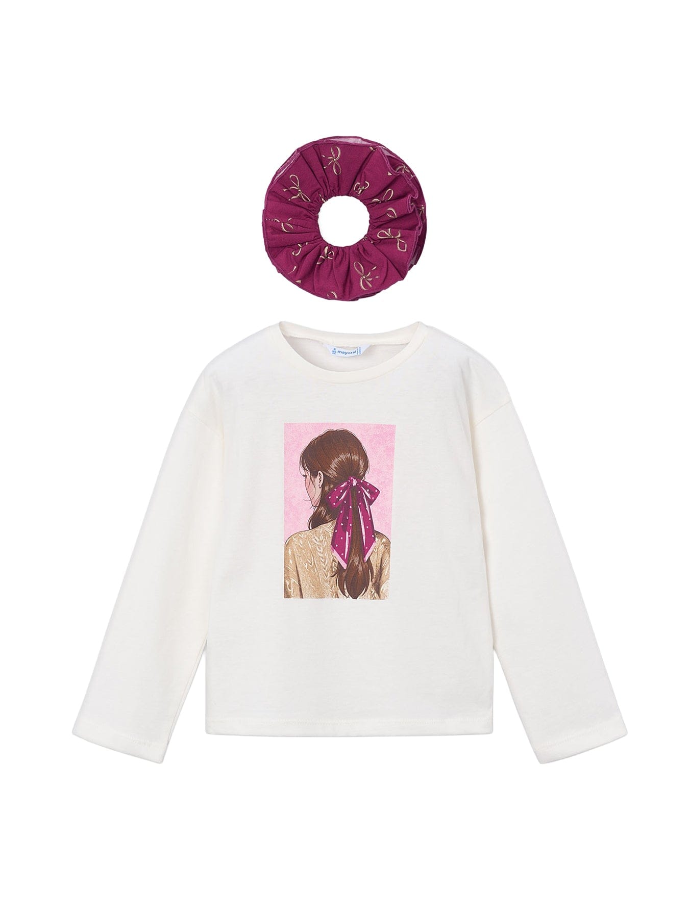 Mayoral Kids' Long Sleeve T - Shirt With Pink Hair Tie