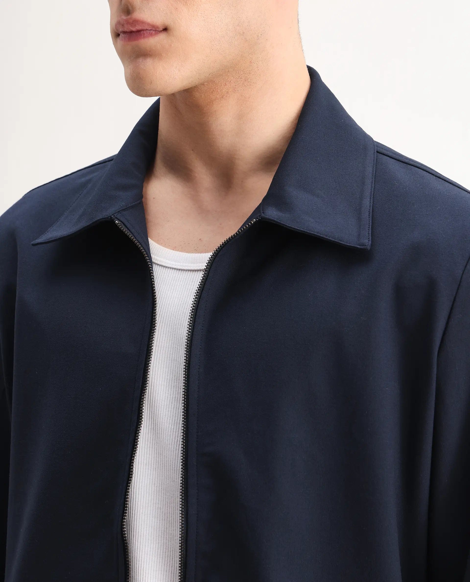 RARE Rabbit Men's Juan - 25 Dark Navy Polyester Blend Plain Regular Fit Full Sleeve Collared Jacket