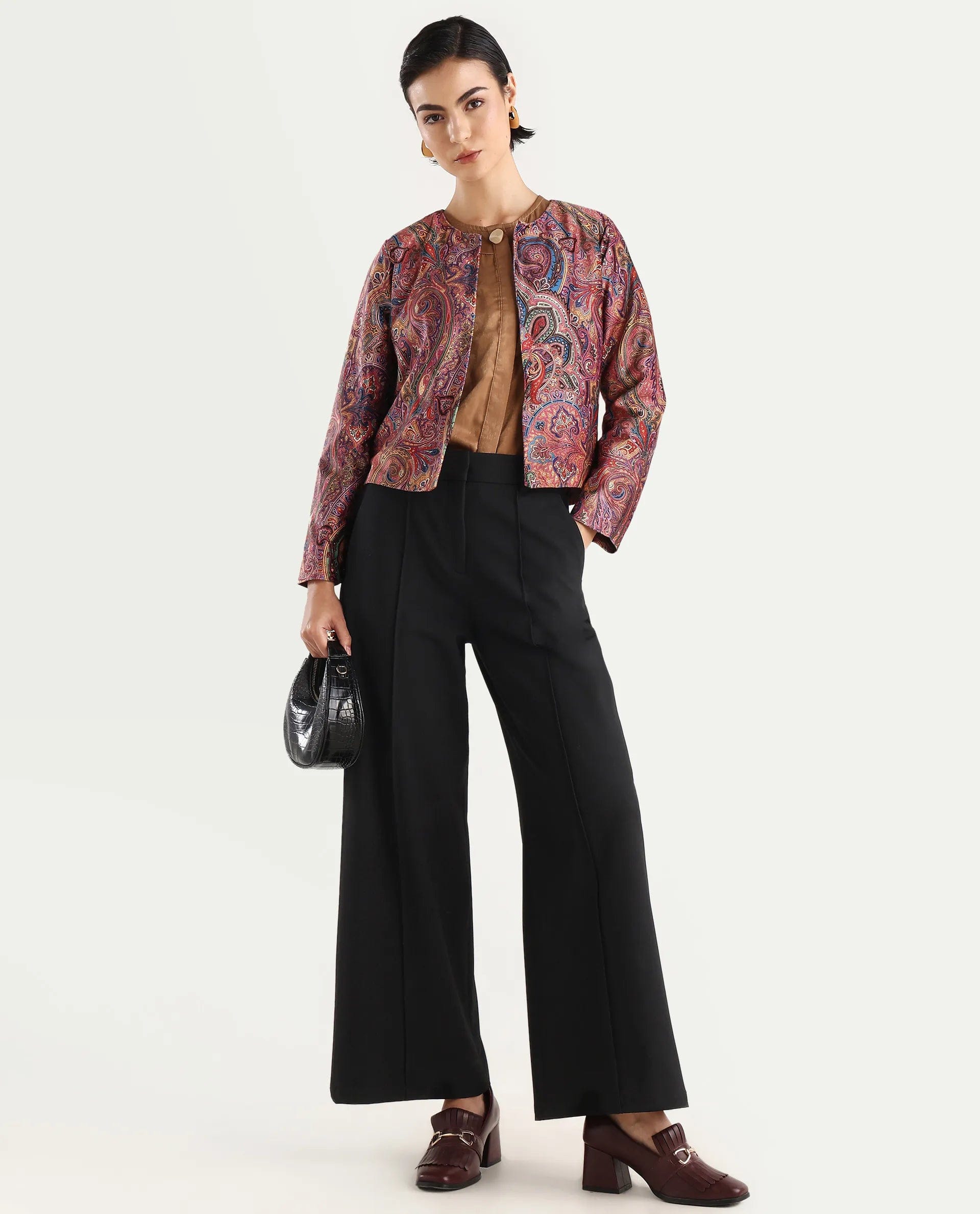 Rareism Women's Sedfer Multi Polyester Blend Collarless Paisley Print Regular Fit Jacket