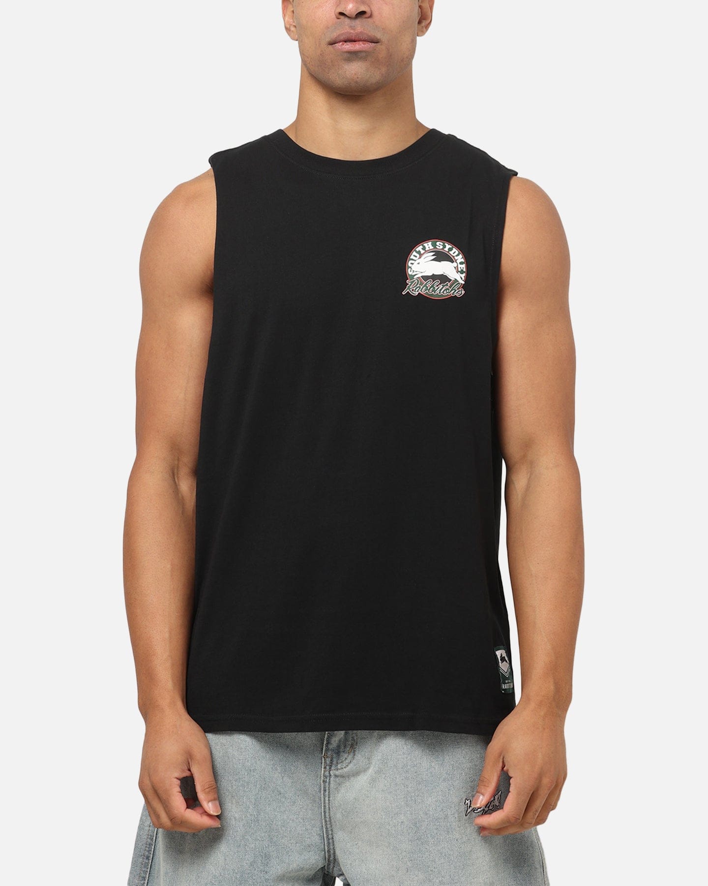 Bleacher Athletic South Sydney Rabbitohs NRL Adult Muscle T - Shirt Black