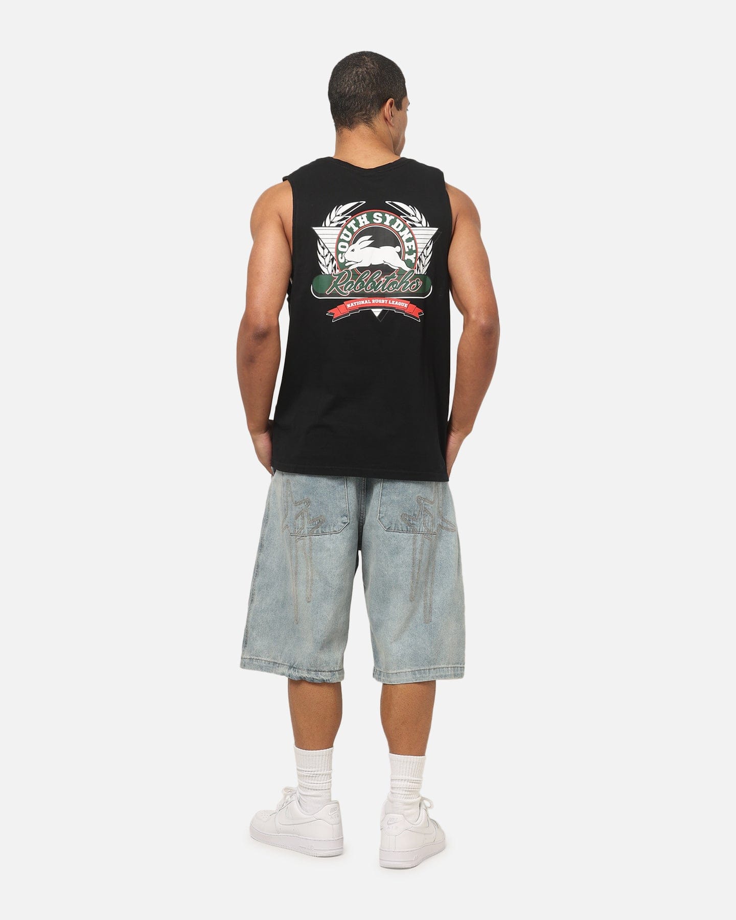 Bleacher Athletic South Sydney Rabbitohs NRL Adult Muscle T - Shirt Black