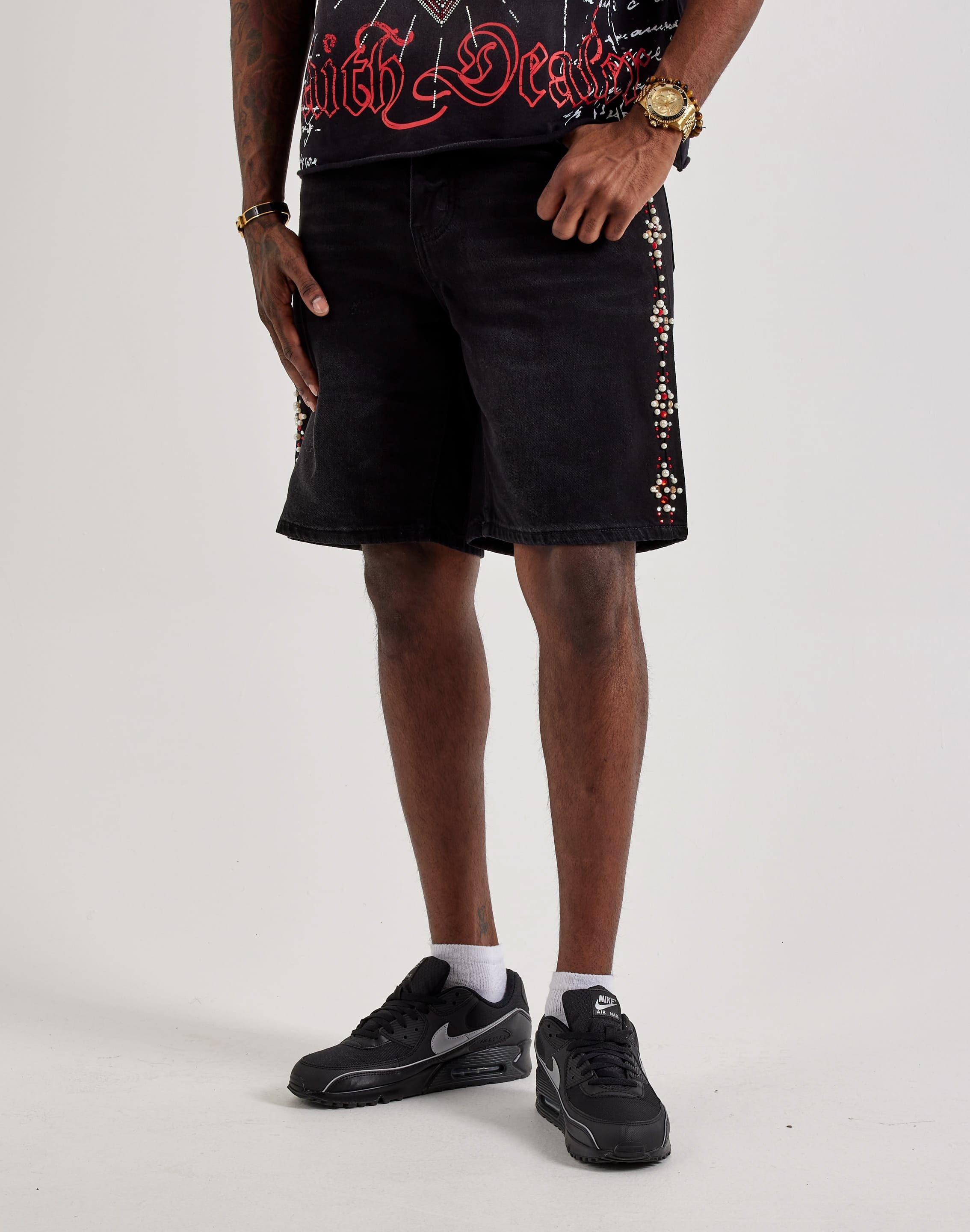 GFTD la Pearl Gems Denim Shorts