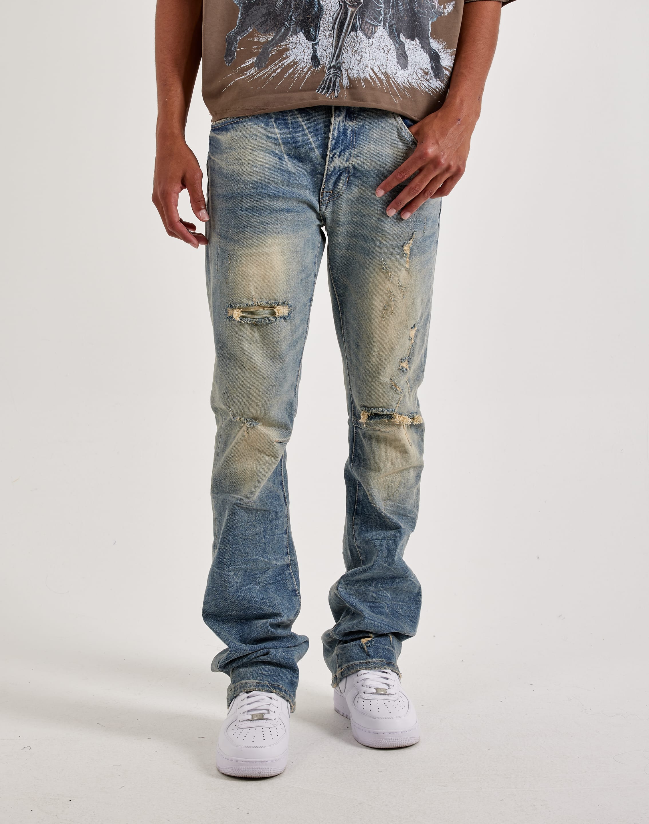 Smoke Rise Distressed Stacked Denim Jeans
