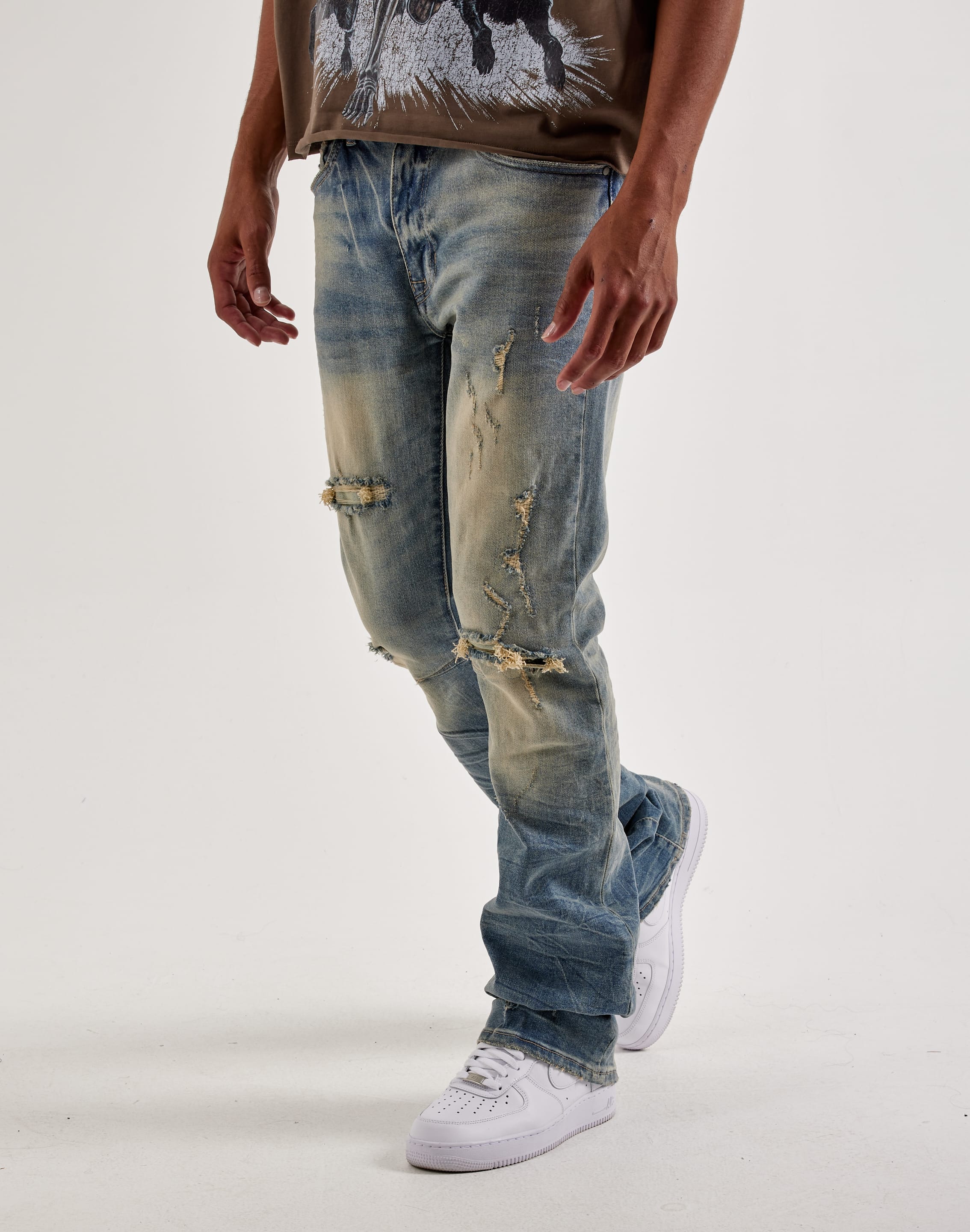 Smoke Rise Distressed Stacked Denim Jeans