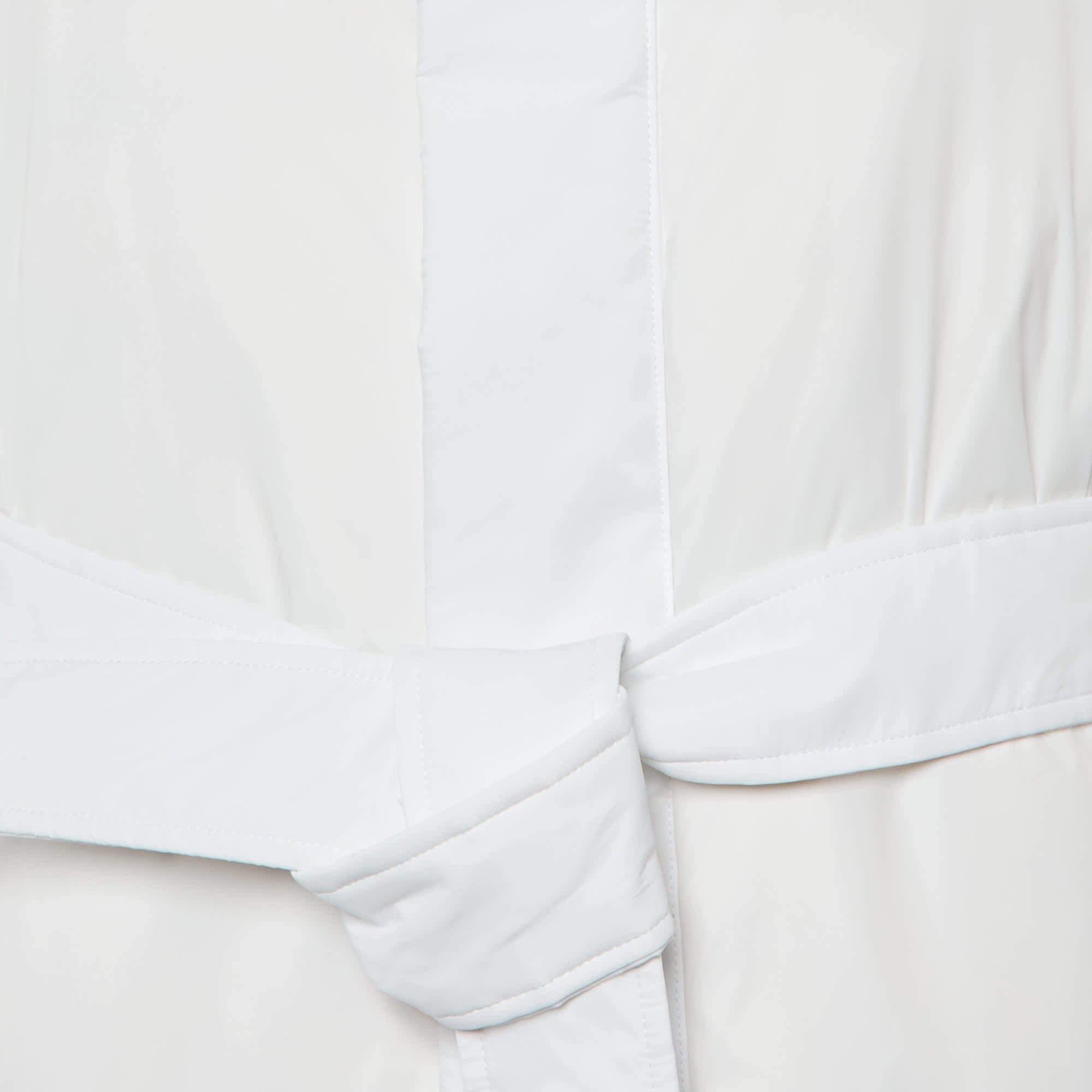 White Nylon Flwrdwn Hooded Long Jacket